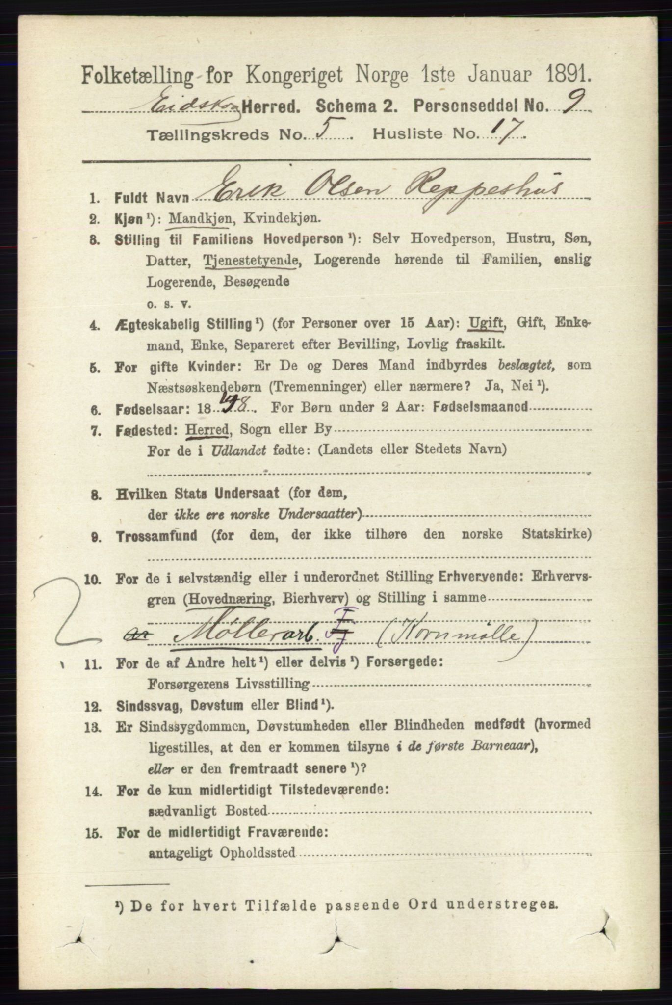 RA, 1891 census for 0420 Eidskog, 1891, p. 2167