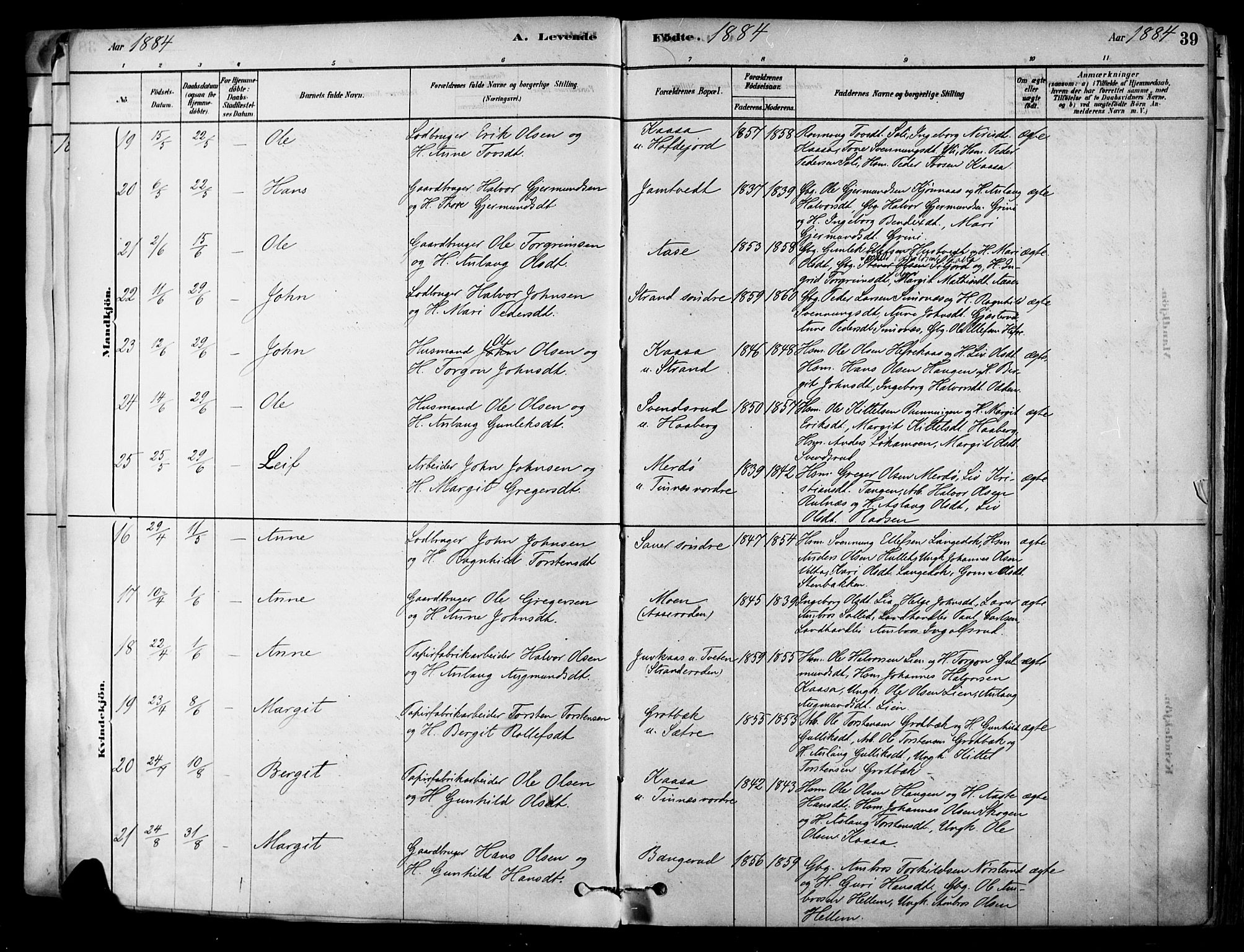 Heddal kirkebøker, SAKO/A-268/F/Fa/L0008: Parish register (official) no. I 8, 1878-1903, p. 39
