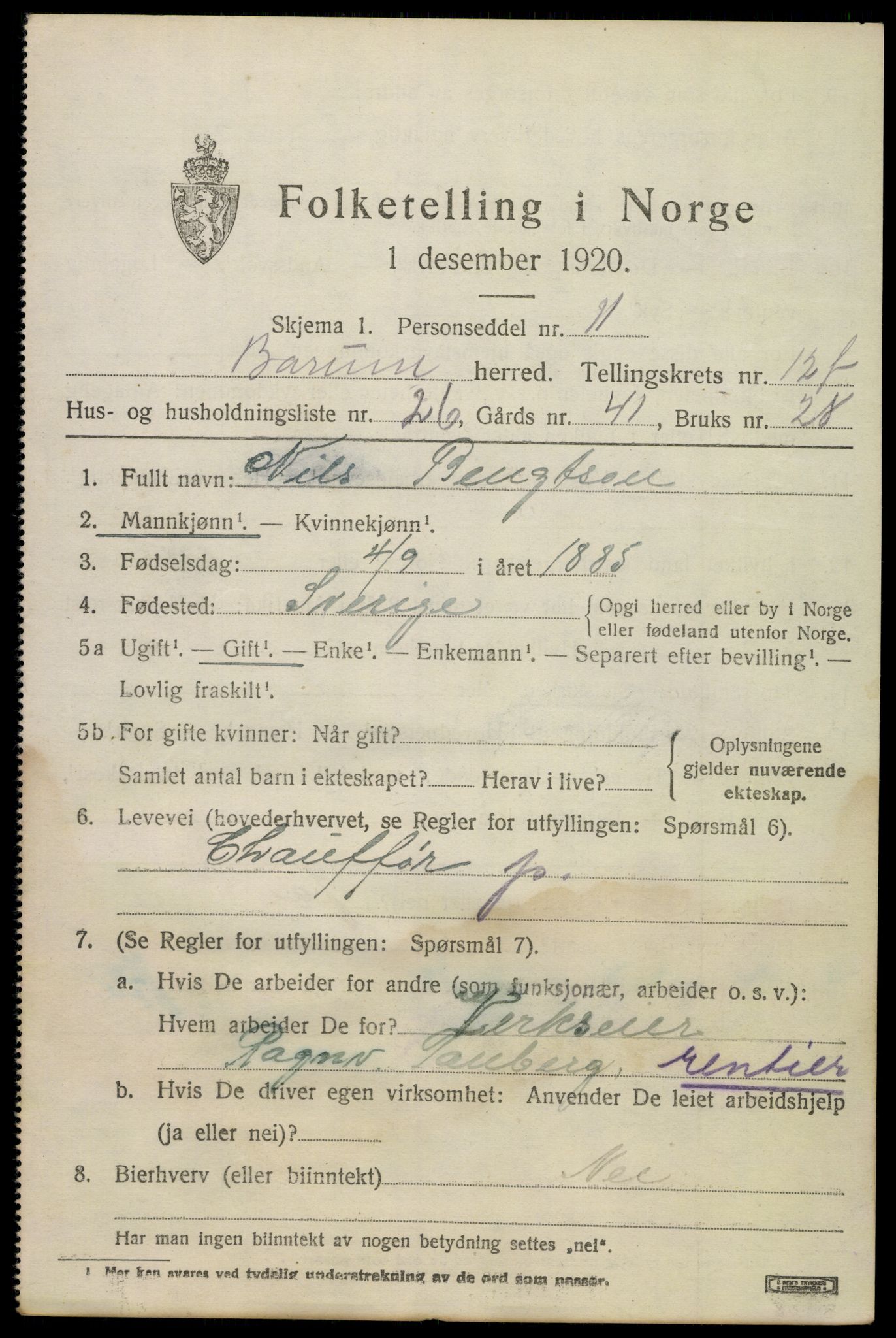 SAO, 1920 census for Bærum, 1920, p. 33008