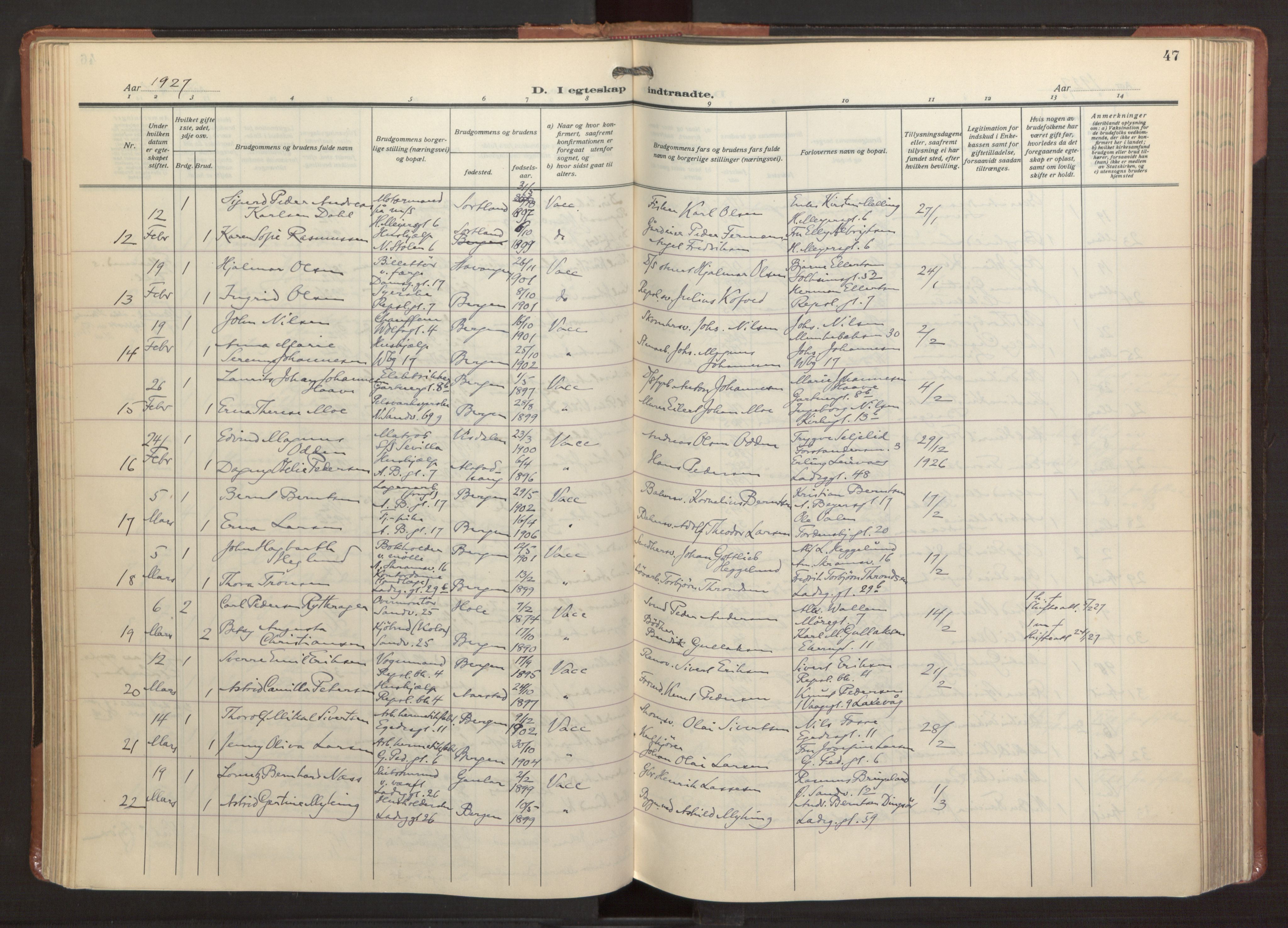 Sandviken Sokneprestembete, SAB/A-77601/H/Ha/L0016: Parish register (official) no. D 3, 1923-1940, p. 47