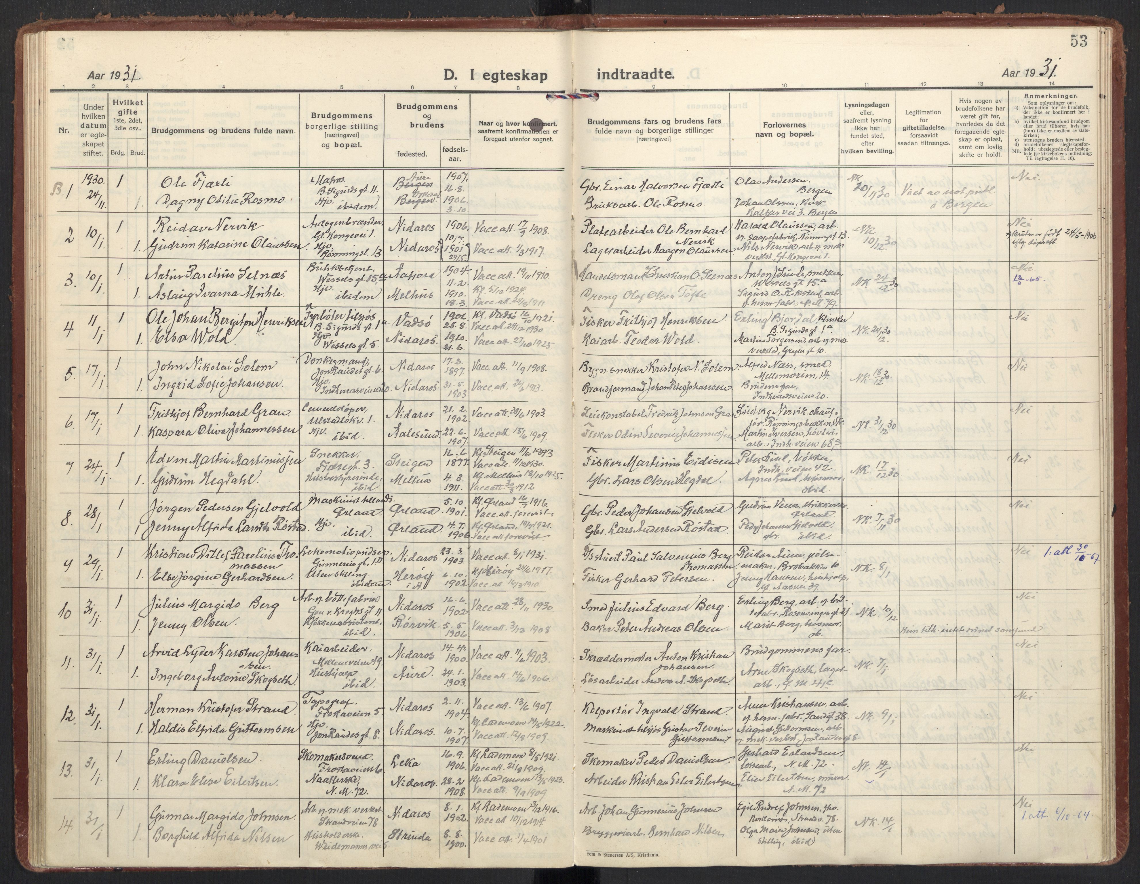Ministerialprotokoller, klokkerbøker og fødselsregistre - Sør-Trøndelag, SAT/A-1456/605/L0249: Parish register (official) no. 605A11, 1925-1936, p. 53