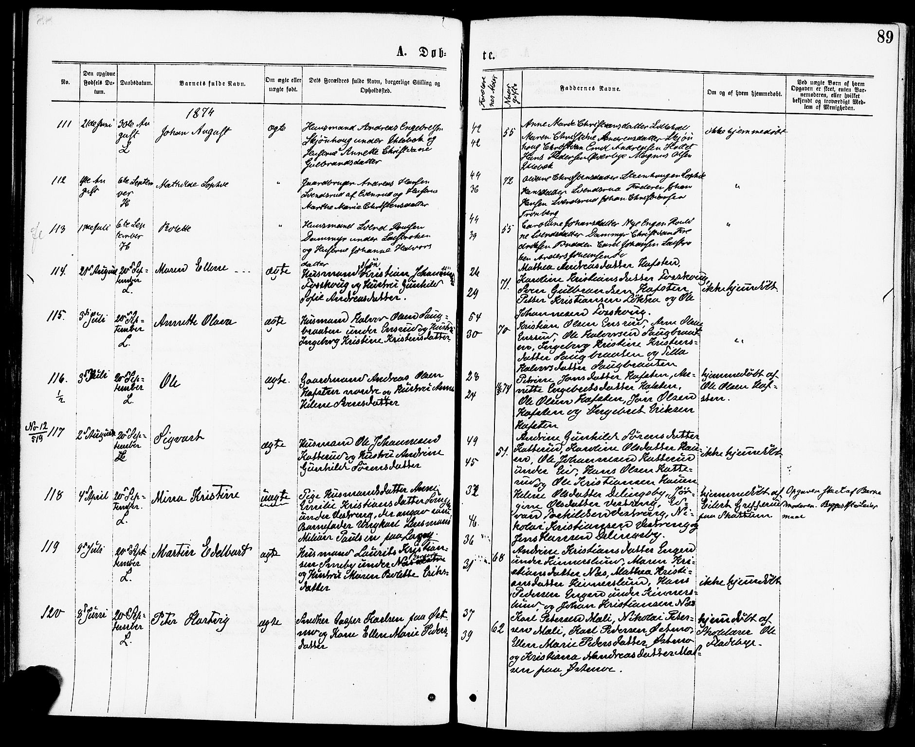 Høland prestekontor Kirkebøker, SAO/A-10346a/F/Fa/L0012.a: Parish register (official) no. I 12A, 1869-1879, p. 89