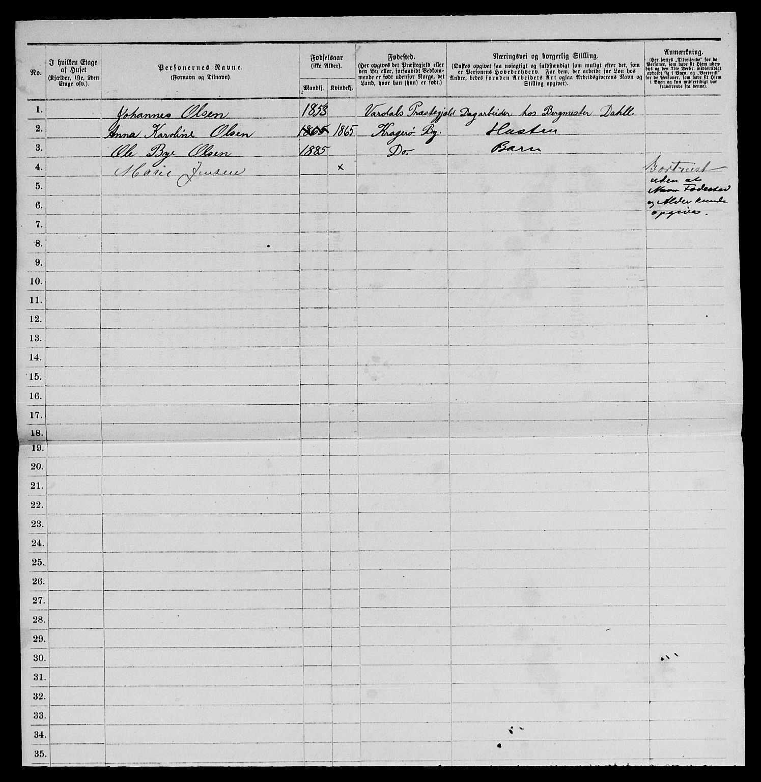 SAKO, 1885 census for 0801 Kragerø, 1885, p. 986