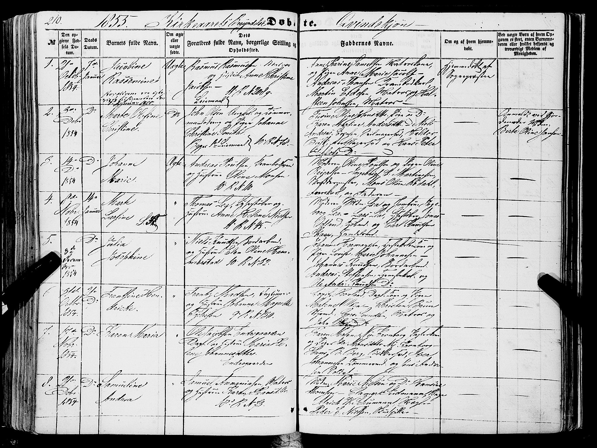 Domkirken sokneprestembete, SAB/A-74801/H/Haa/L0020: Parish register (official) no. B 3, 1851-1859, p. 210