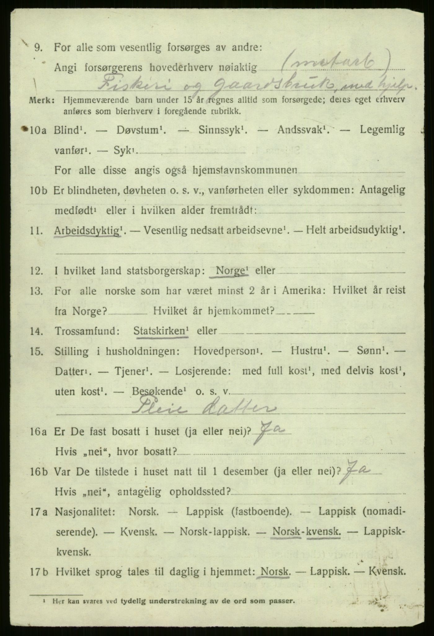 SATØ, 1920 census for Kvænangen, 1920, p. 3631