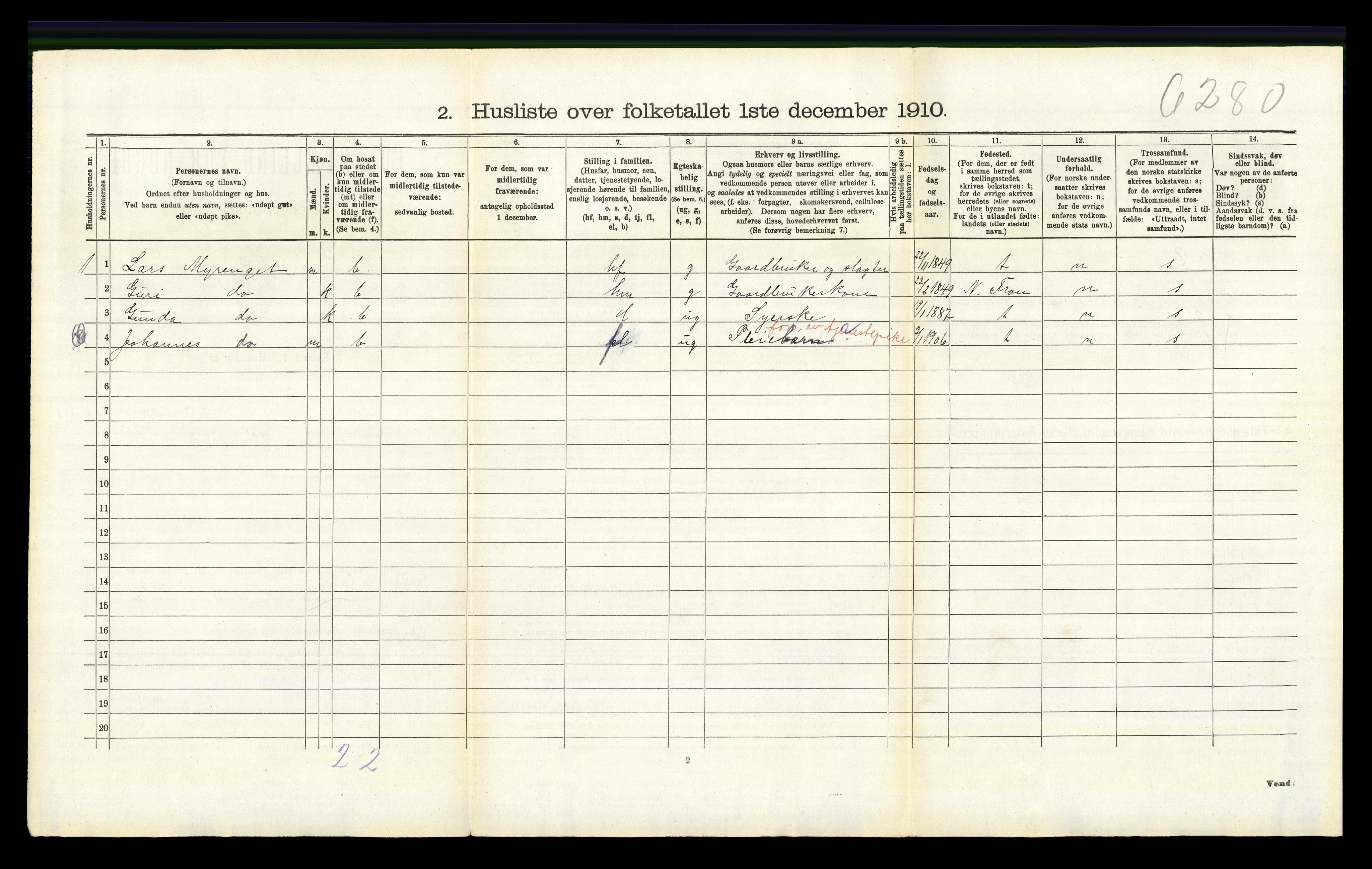 RA, 1910 census for Øyer, 1910, p. 910