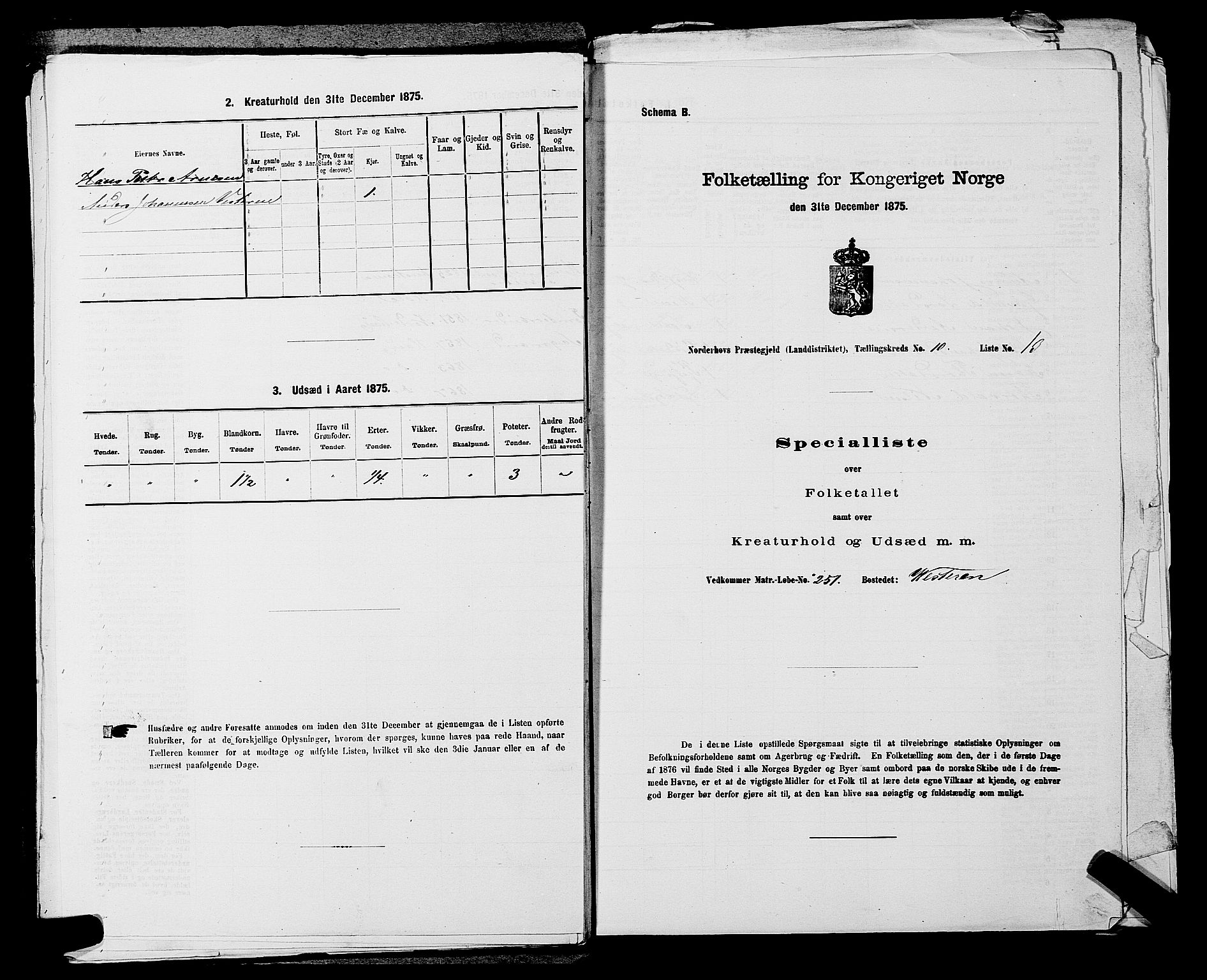 SAKO, 1875 census for 0613L Norderhov/Norderhov, Haug og Lunder, 1875, p. 2055