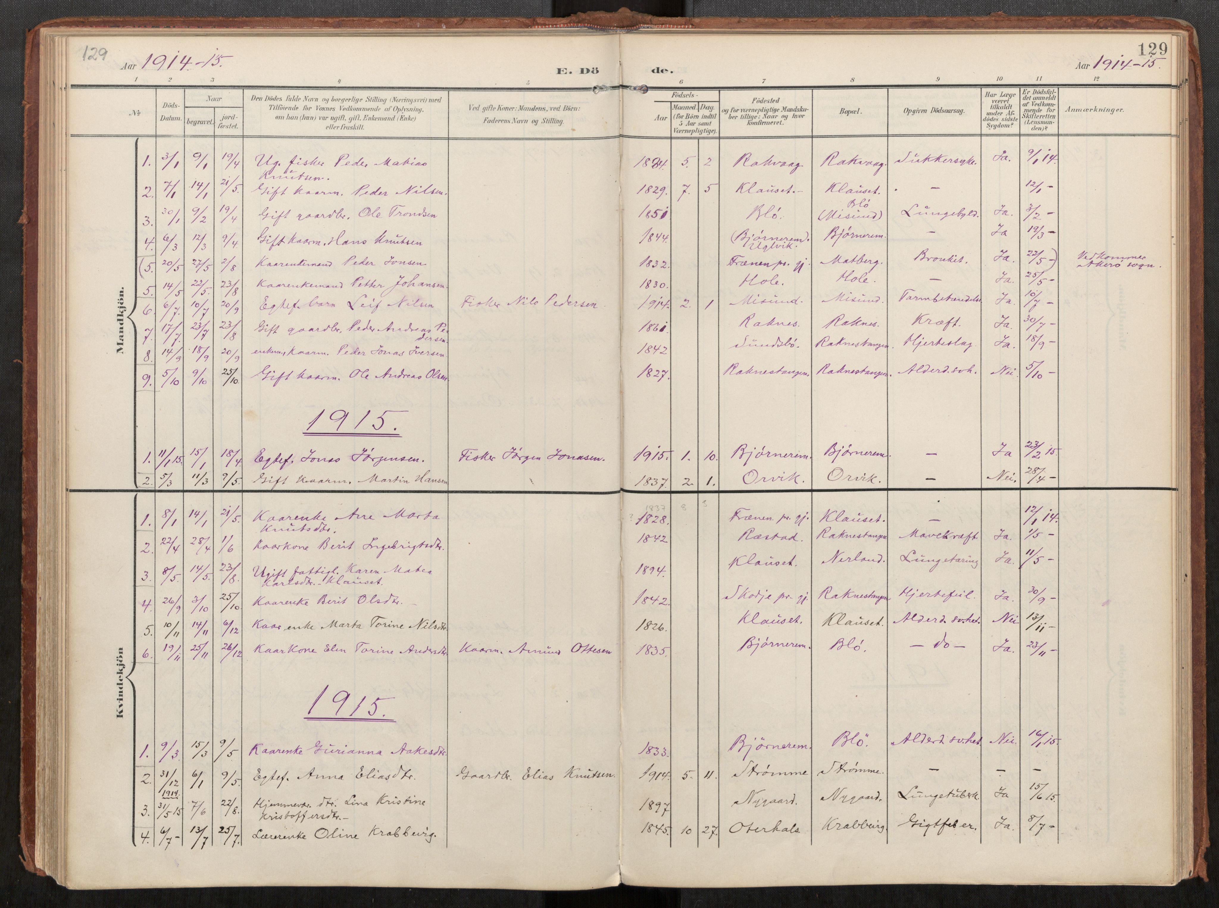 Ministerialprotokoller, klokkerbøker og fødselsregistre - Møre og Romsdal, AV/SAT-A-1454/563/L0740: Parish register (official) no. 563A02, 1903-1923, p. 129