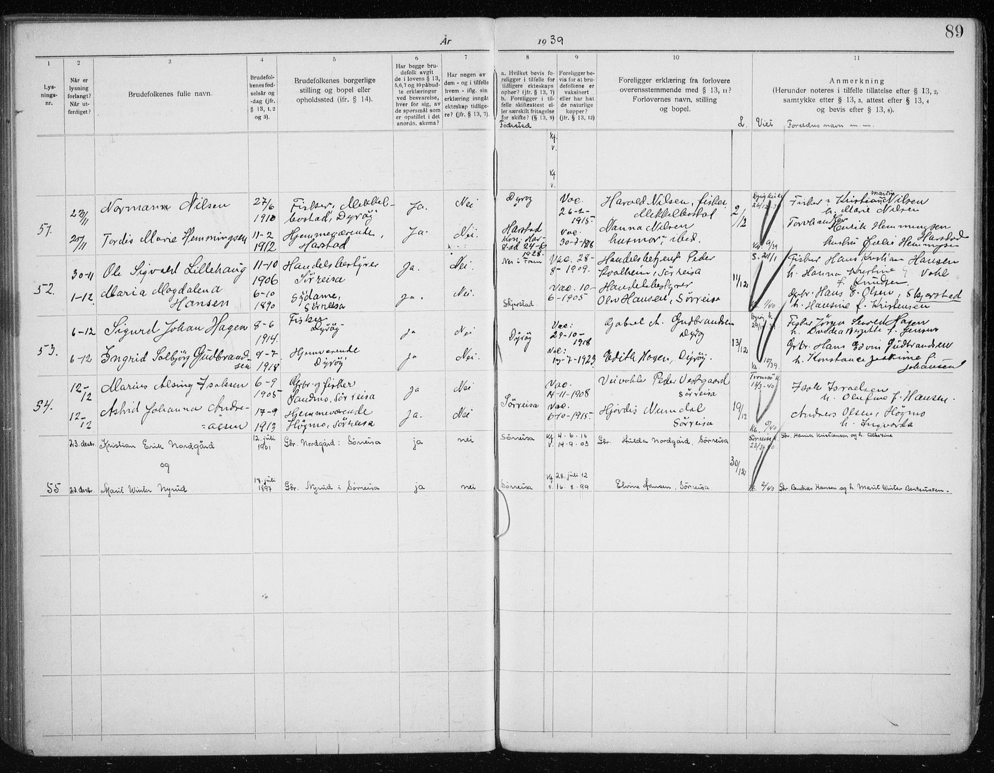 Tranøy sokneprestkontor, AV/SATØ-S-1313/J/Jc/L0053: Banns register no. 53, 1919-1940, p. 89