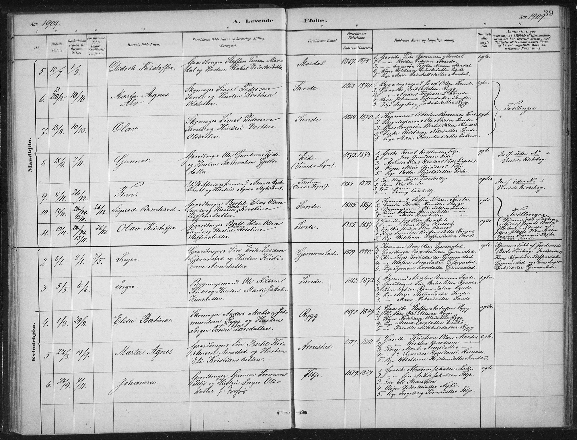 Gloppen sokneprestembete, AV/SAB-A-80101/H/Haa/Haad/L0001: Parish register (official) no. D  1, 1885-1910, p. 39