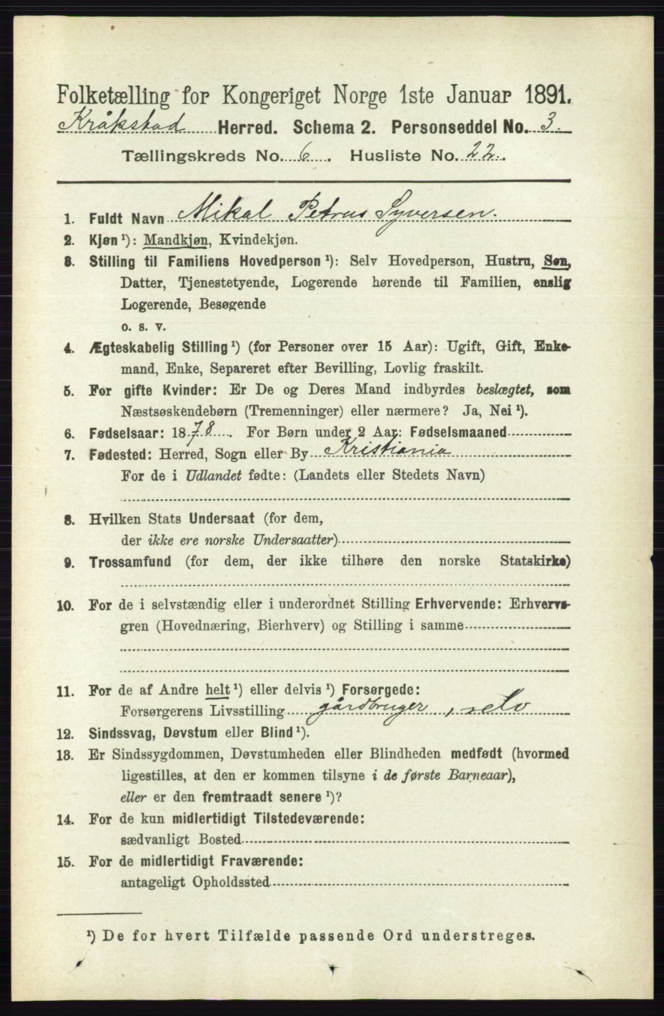 RA, 1891 census for 0212 Kråkstad, 1891, p. 3113