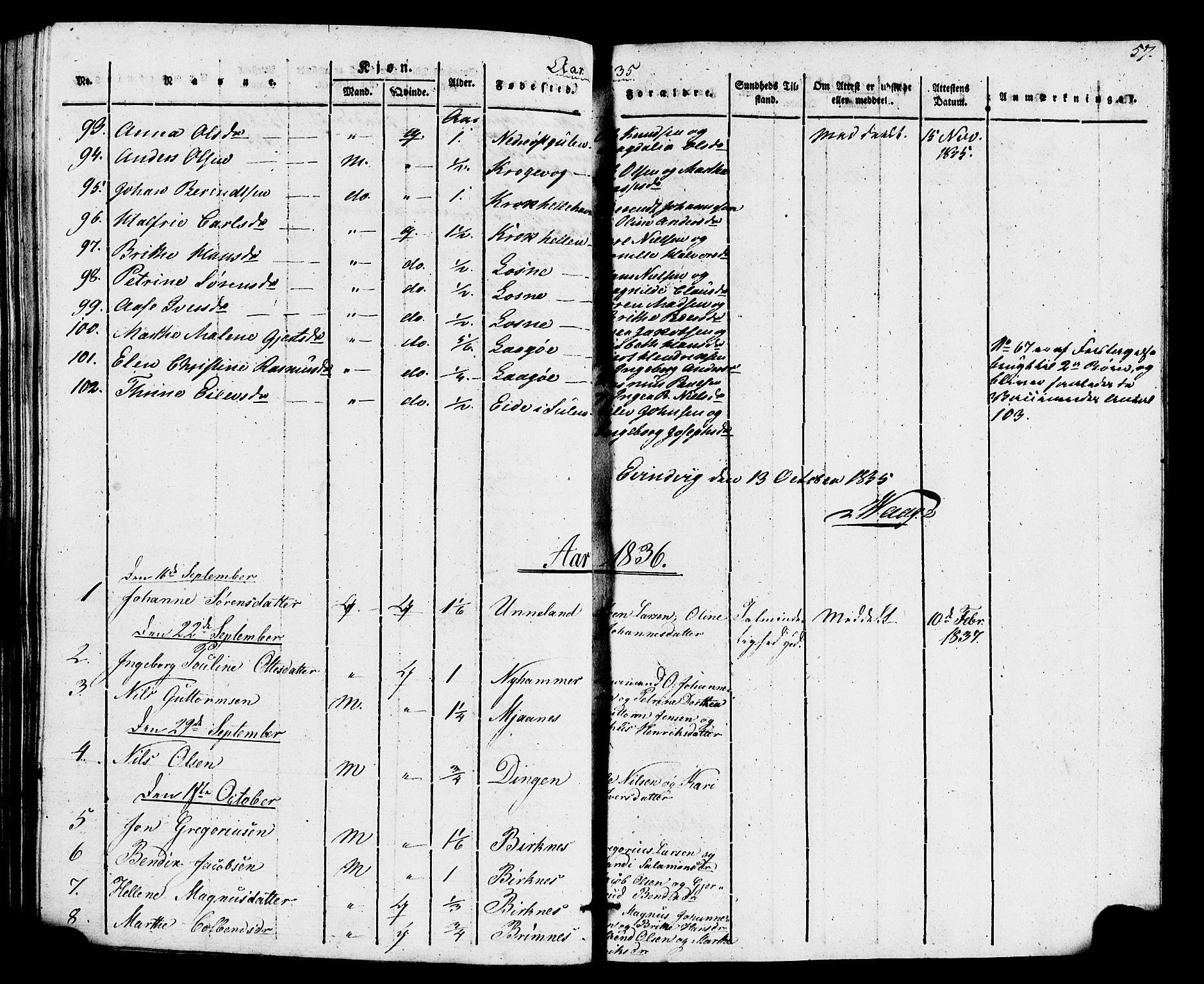 Gulen sokneprestembete, SAB/A-80201/H/Haa/Haaa/L0026: Parish register (official) no. A 26, 1826-1842, p. 57