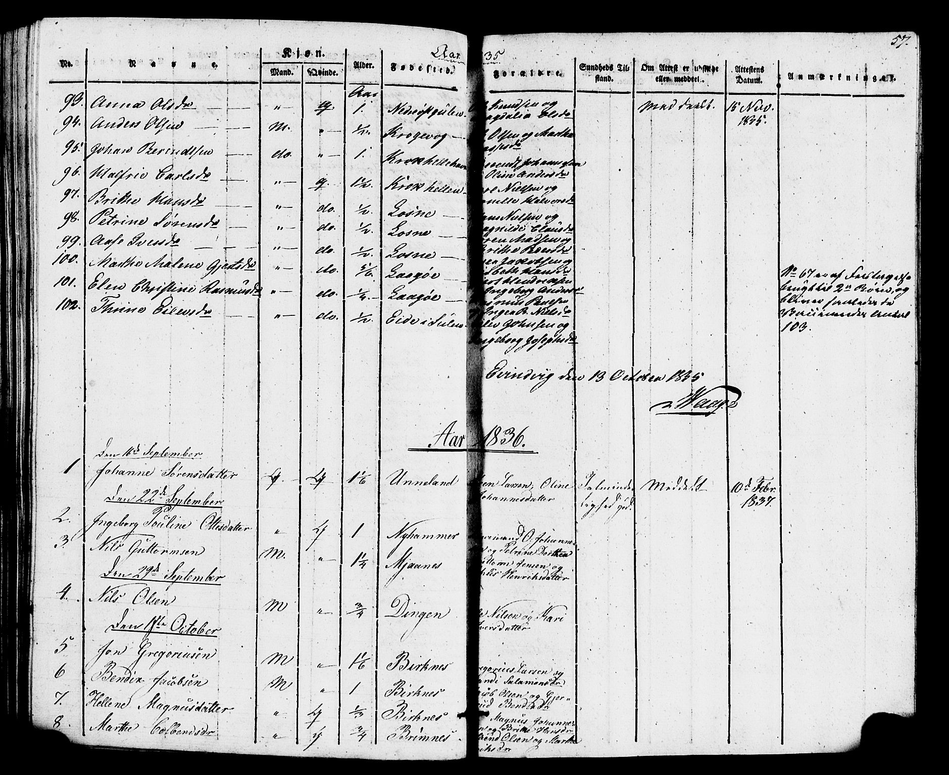Gulen sokneprestembete, AV/SAB-A-80201/H/Haa/Haaa/L0026: Parish register (official) no. A 26, 1826-1842, p. 57