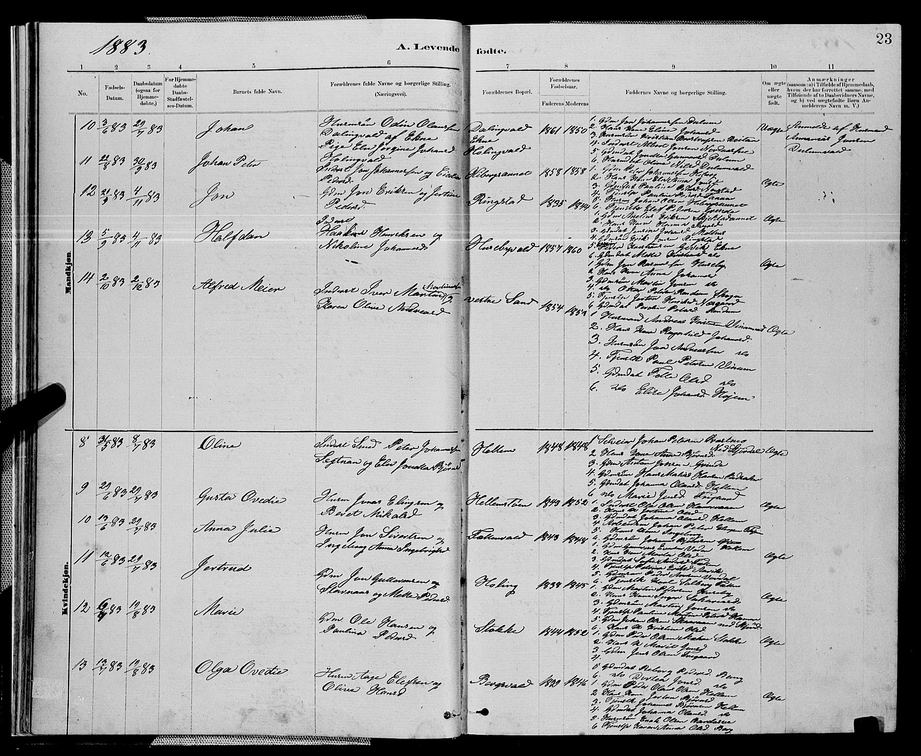 Ministerialprotokoller, klokkerbøker og fødselsregistre - Nord-Trøndelag, SAT/A-1458/714/L0134: Parish register (copy) no. 714C03, 1878-1898, p. 23
