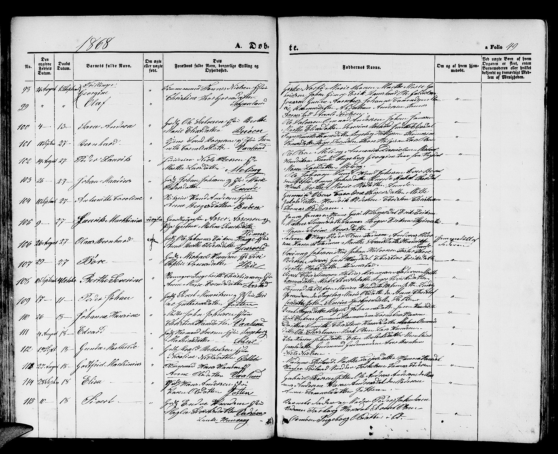Hetland sokneprestkontor, SAST/A-101826/30/30BB/L0003: Parish register (copy) no. B 3, 1863-1877, p. 49