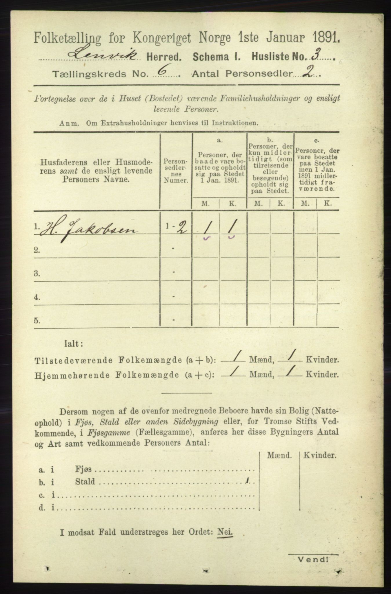 RA, 1891 census for 1931 Lenvik, 1891, p. 3168