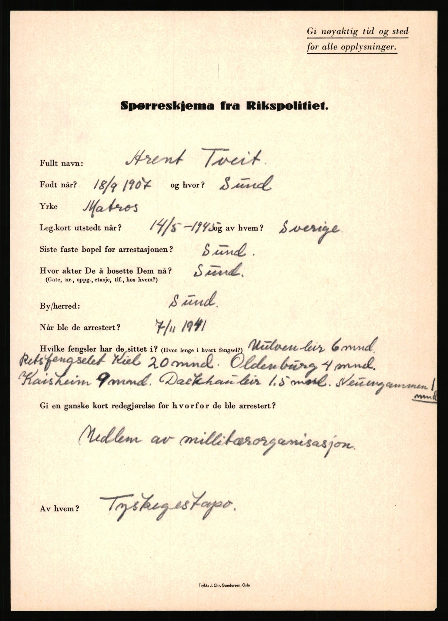 Rikspolitisjefen, AV/RA-S-1560/L/L0017: Tidemann, Hermann G. - Veum, Tjostolv, 1940-1945, p. 531