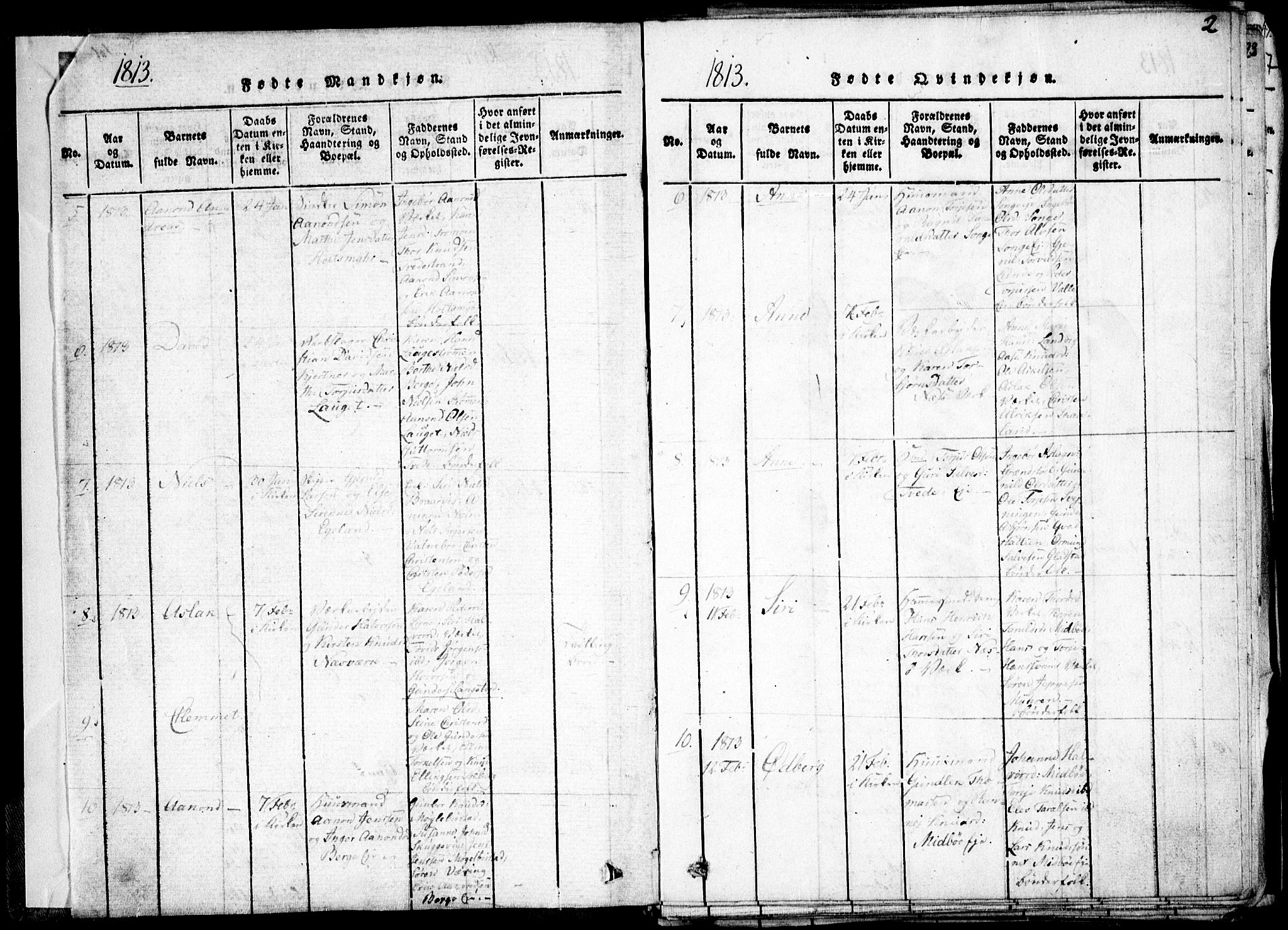 Holt sokneprestkontor, AV/SAK-1111-0021/F/Fa/L0005: Parish register (official) no. A 5, 1813-1821, p. 2