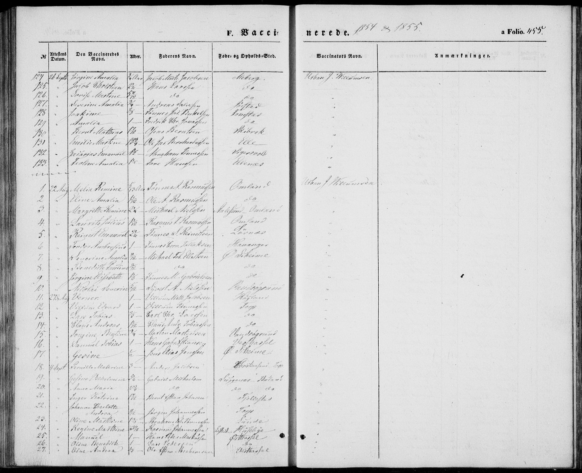 Lista sokneprestkontor, AV/SAK-1111-0027/F/Fb/L0002: Parish register (copy) no. B 2, 1847-1862, p. 455