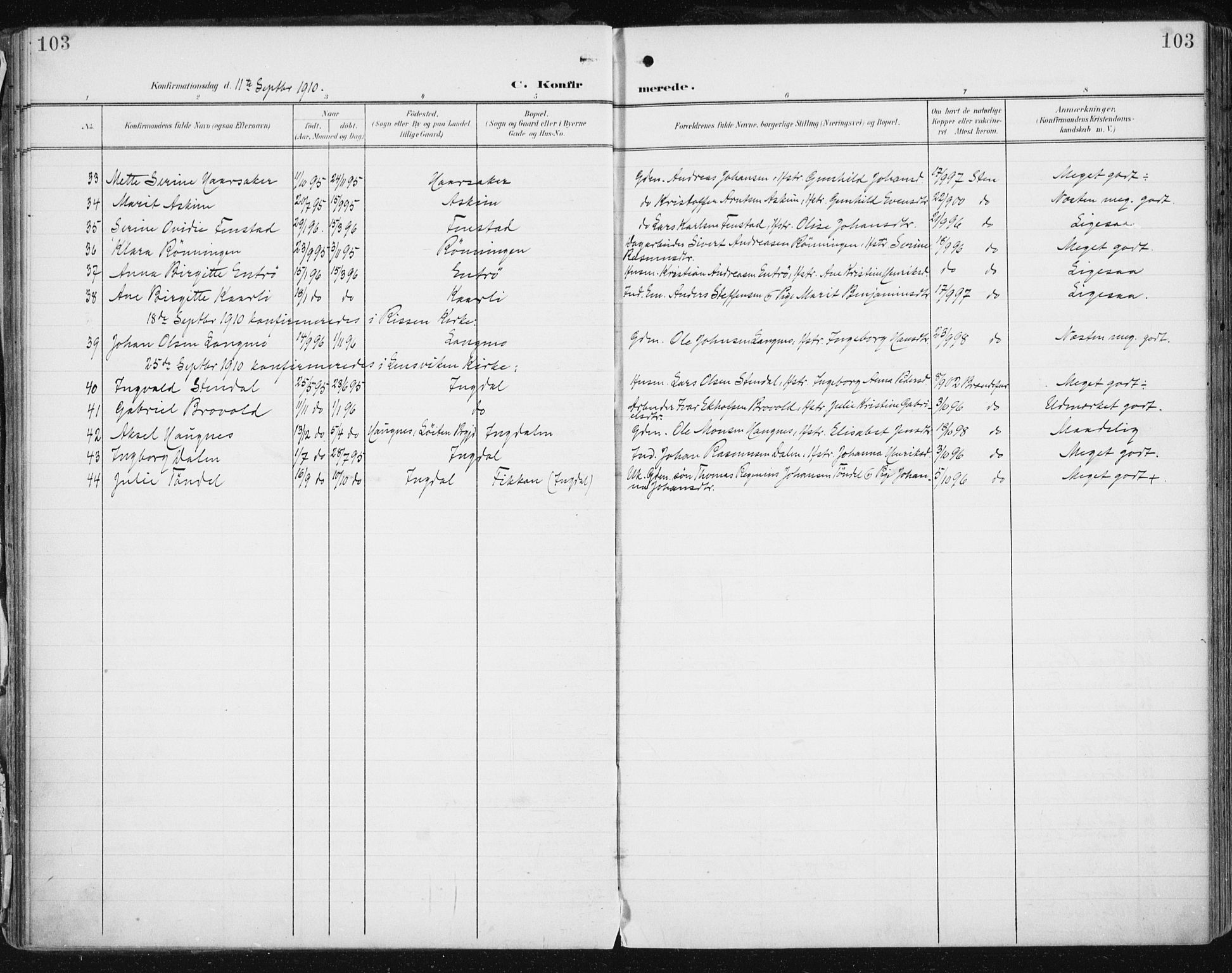 Ministerialprotokoller, klokkerbøker og fødselsregistre - Sør-Trøndelag, SAT/A-1456/646/L0616: Parish register (official) no. 646A14, 1900-1918, p. 103