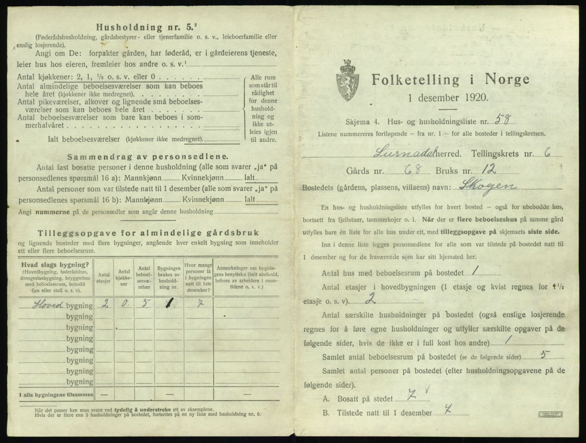 SAT, 1920 census for Surnadal, 1920, p. 709