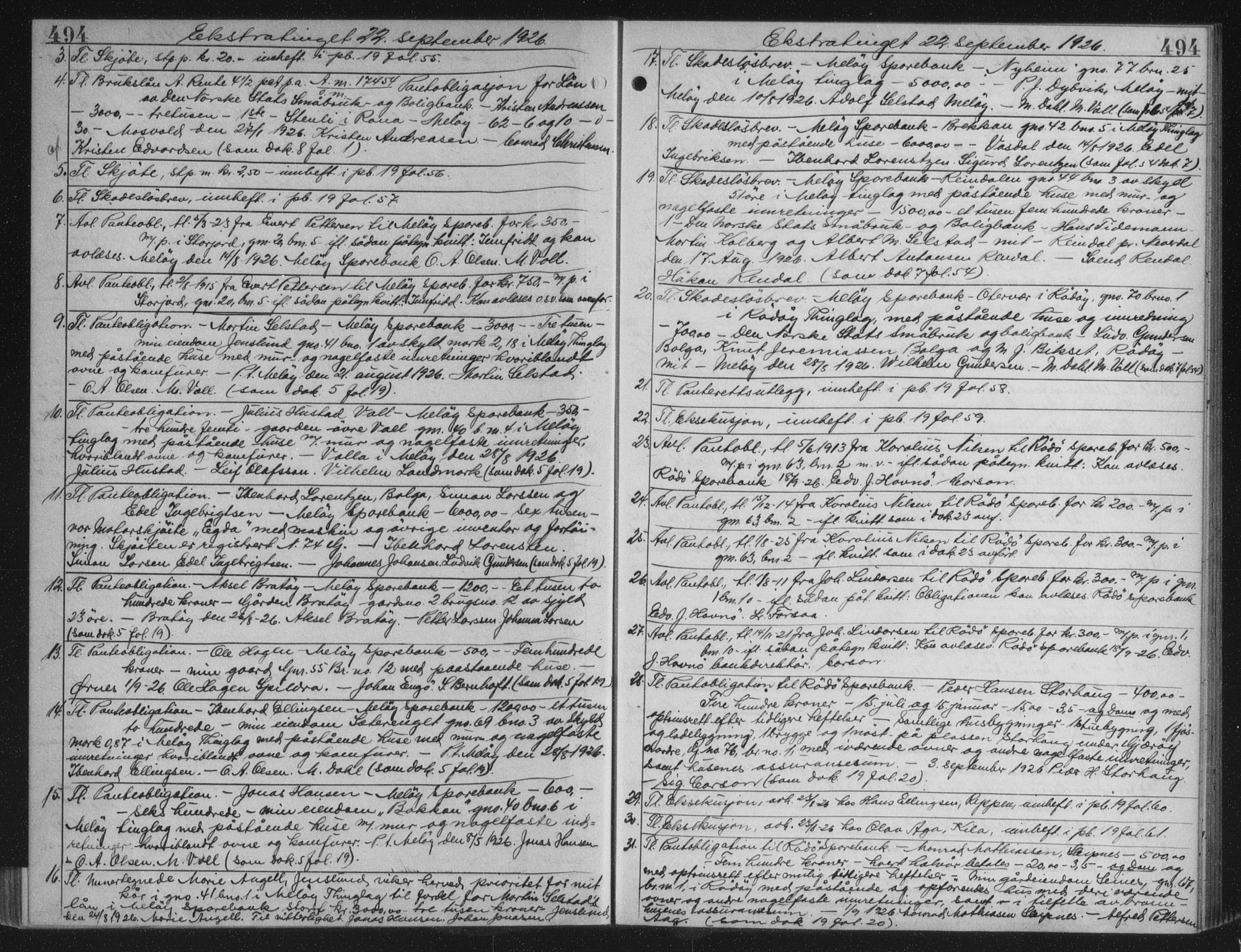 Rana sorenskriveri , AV/SAT-A-1108/1/2/2C/L0018: Mortgage book no. 18, 1923-1928, p. 494, Deed date: 22.09.1926