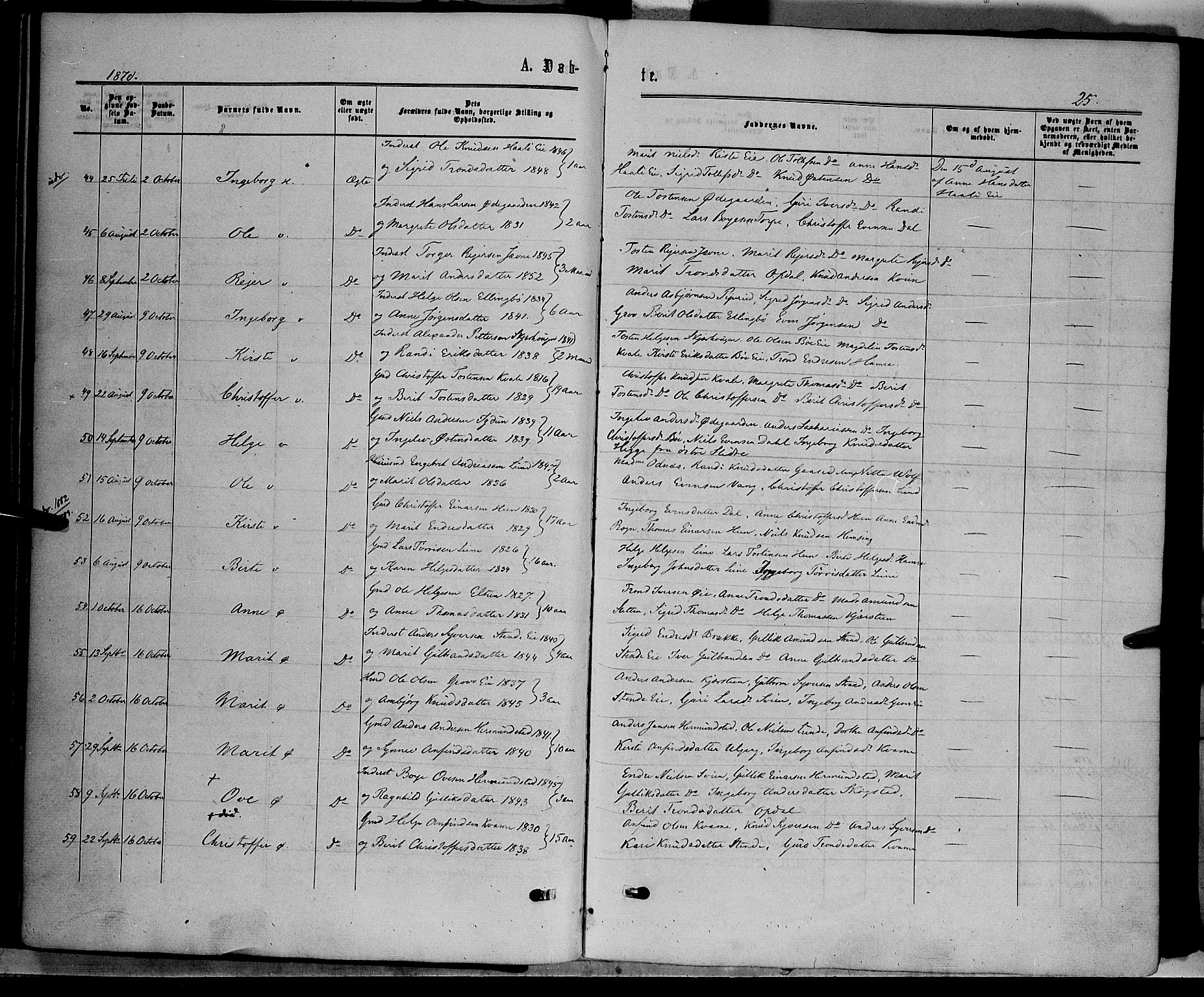 Vang prestekontor, Valdres, SAH/PREST-140/H/Ha/L0007: Parish register (official) no. 7, 1865-1881, p. 25