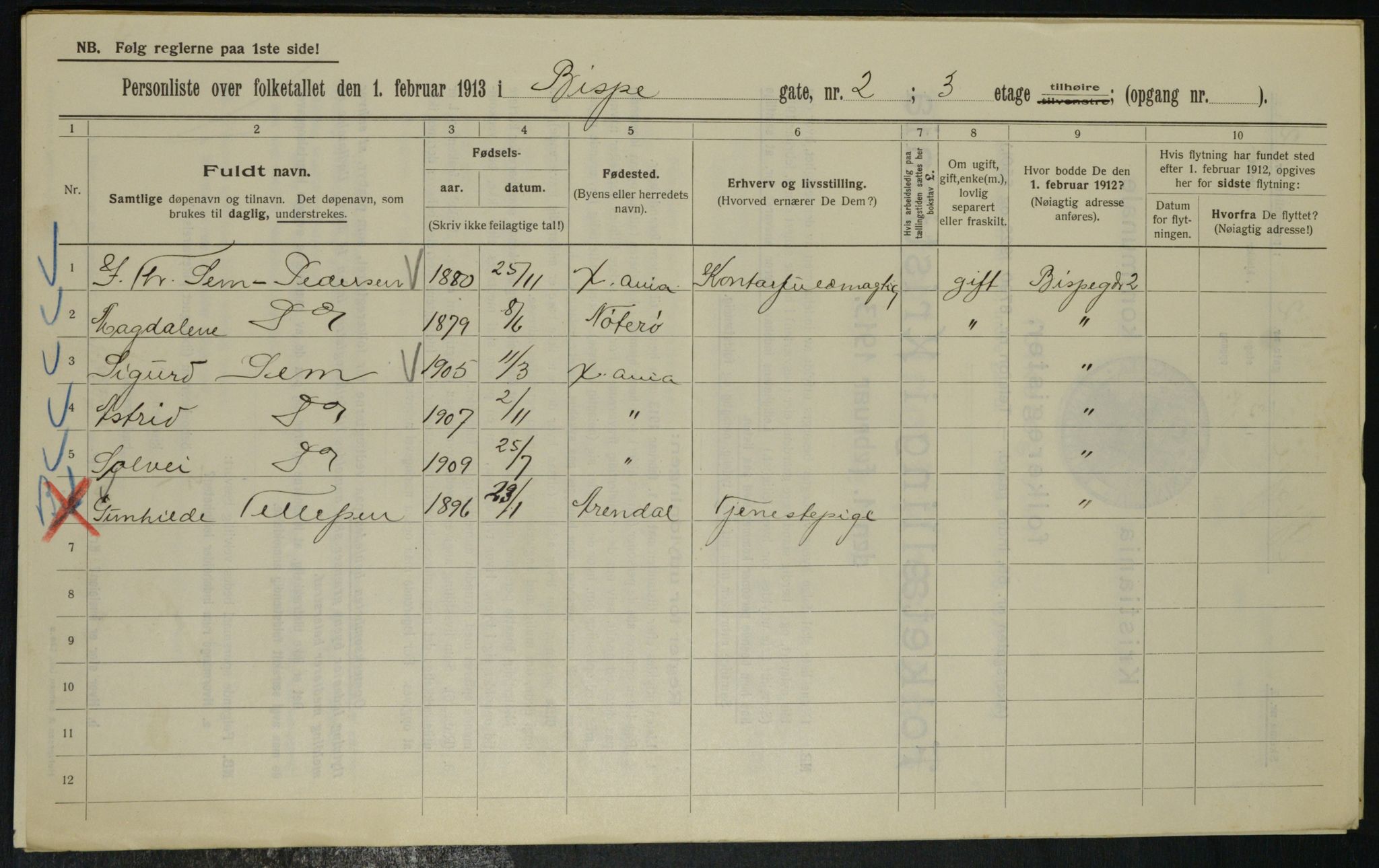 OBA, Municipal Census 1913 for Kristiania, 1913, p. 5214