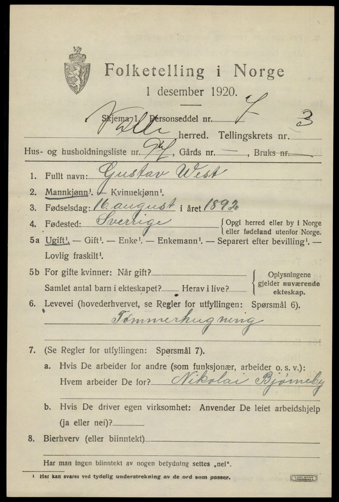 SAH, 1920 census for Våler (Hedmark), 1920, p. 4439