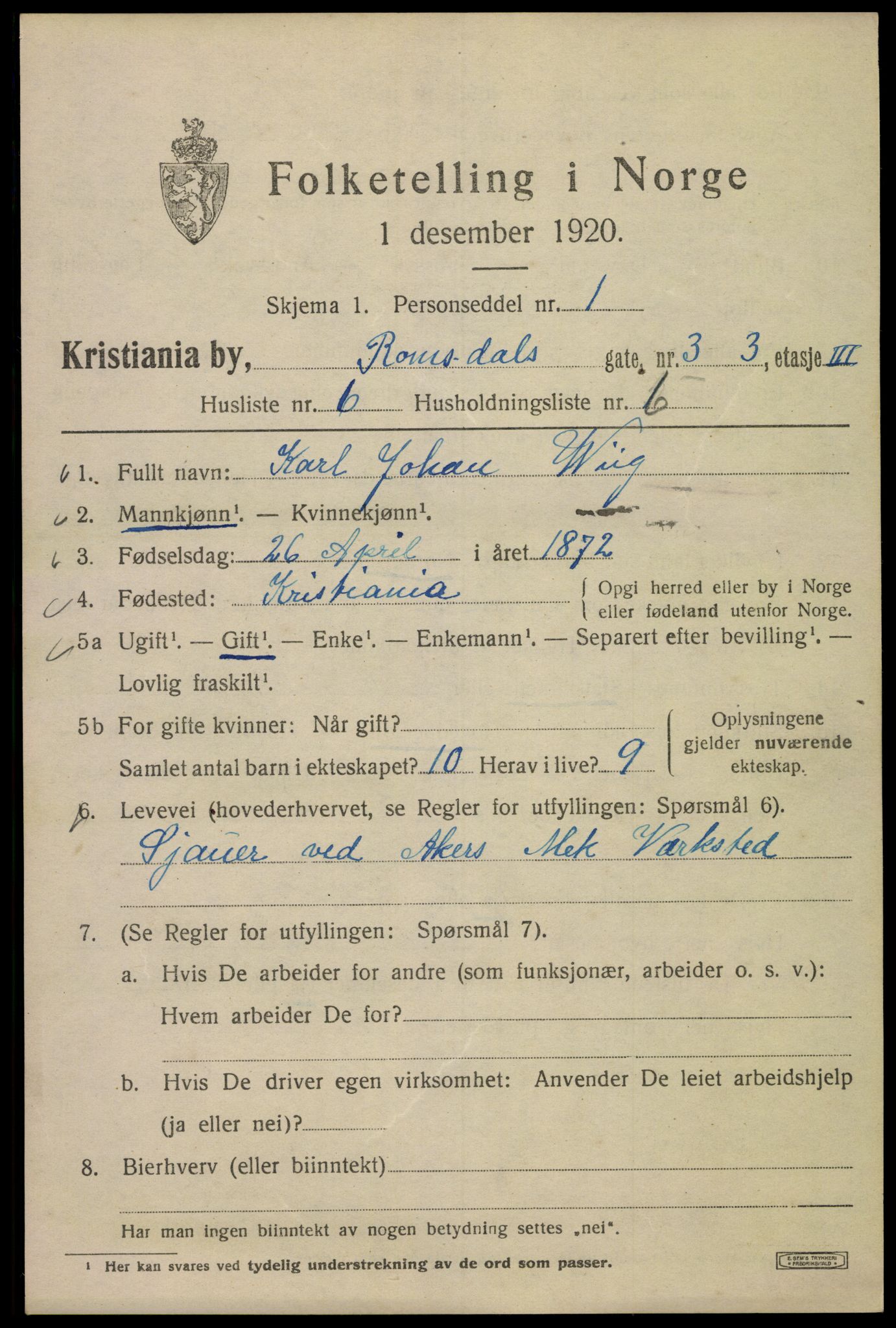 SAO, 1920 census for Kristiania, 1920, p. 463057