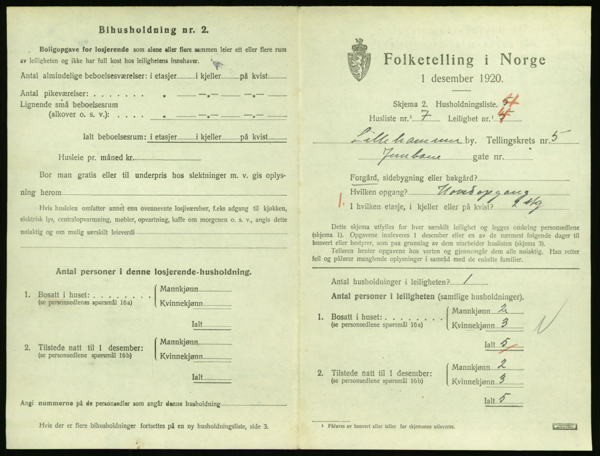 SAH, 1920 census for Lillehammer, 1920, p. 2228