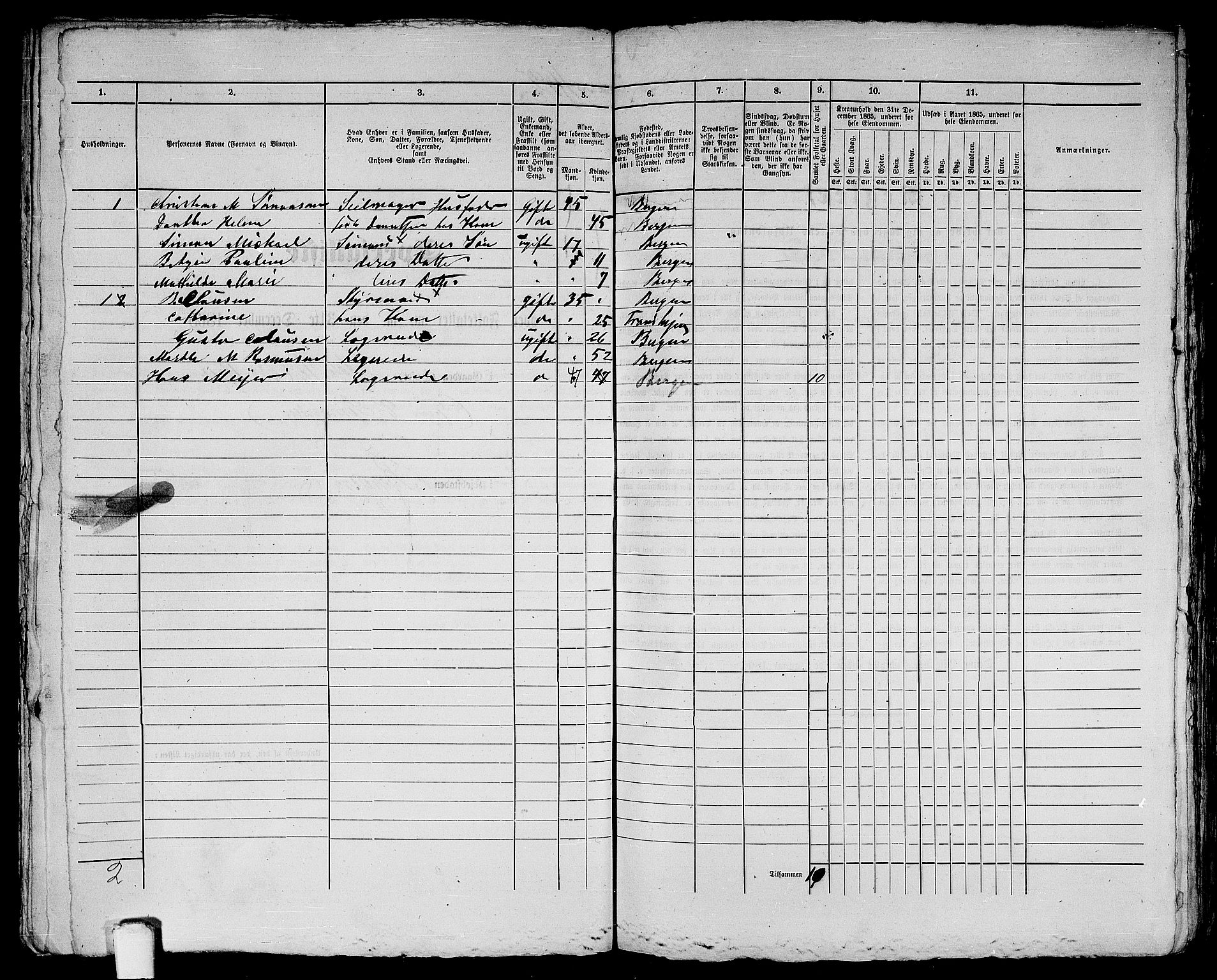 RA, 1865 census for Bergen, 1865, p. 326