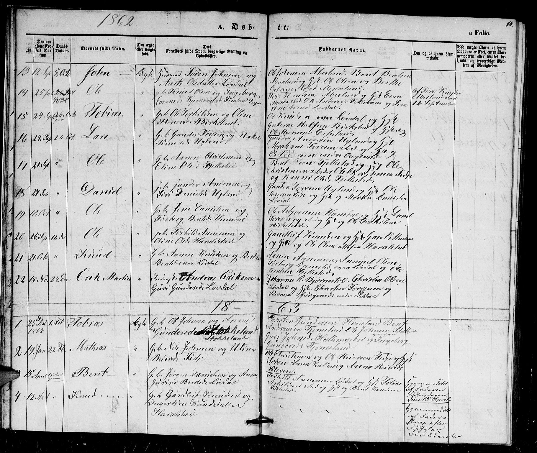 Holum sokneprestkontor, AV/SAK-1111-0022/F/Fb/Fbb/L0002: Parish register (copy) no. B 2, 1847-1874, p. 18