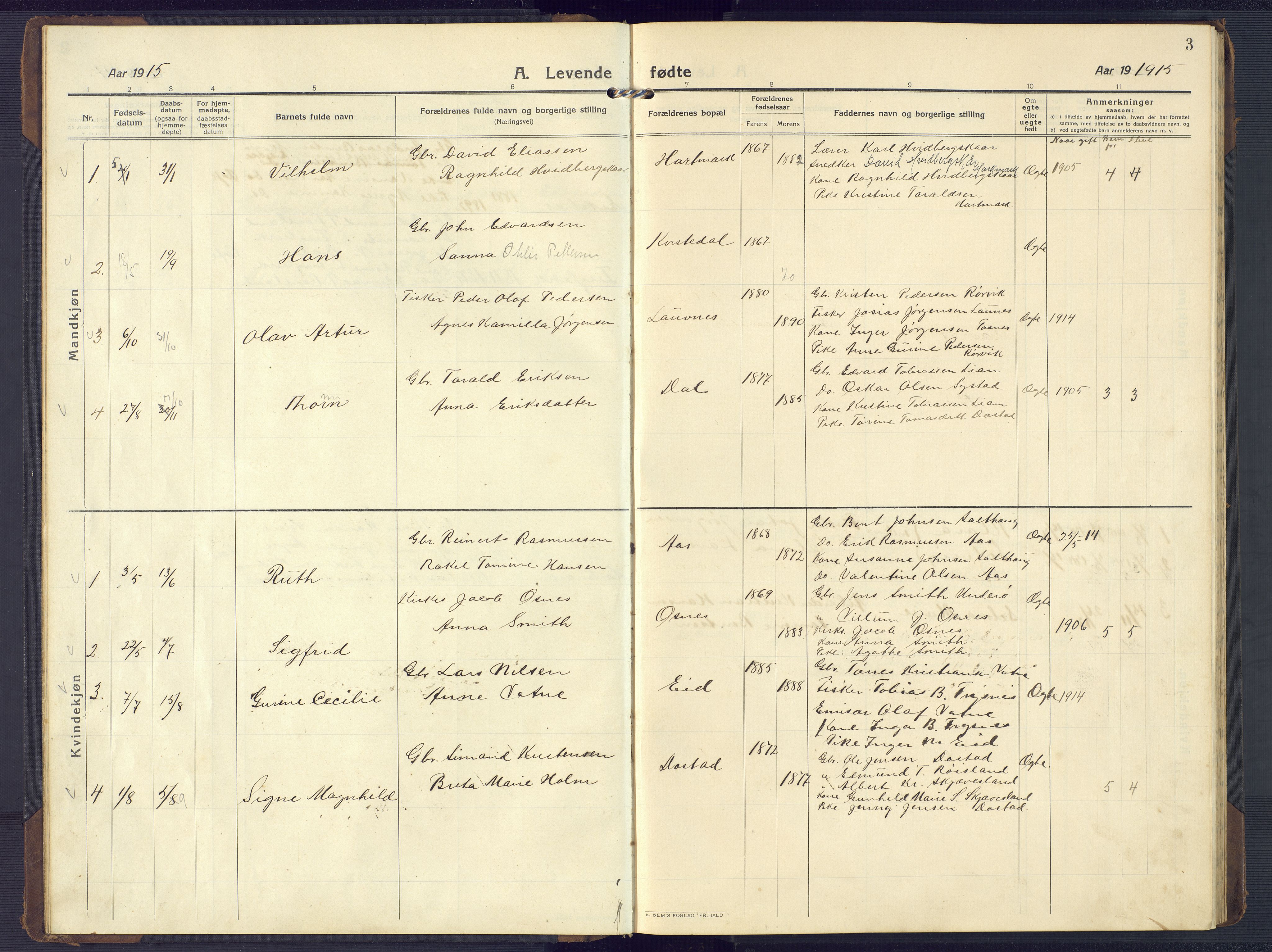 Mandal sokneprestkontor, SAK/1111-0030/F/Fb/Fbb/L0005: Parish register (copy) no. B 5, 1913-1957, p. 3