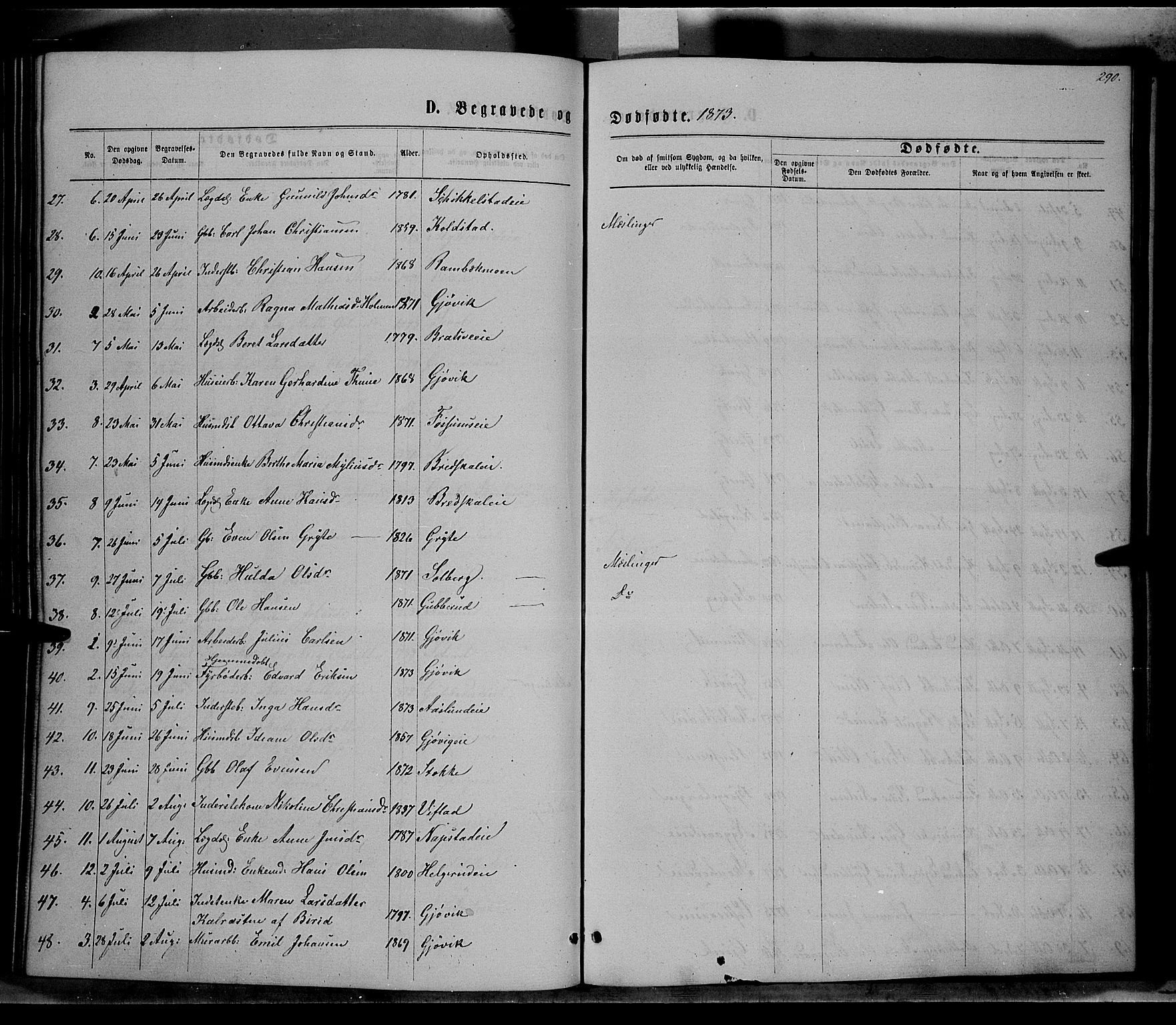 Vardal prestekontor, SAH/PREST-100/H/Ha/Hab/L0006: Parish register (copy) no. 6, 1869-1881, p. 290