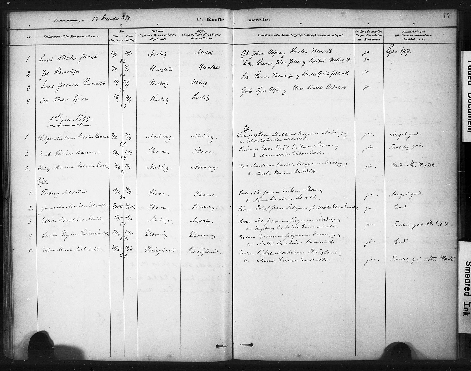 Torvastad sokneprestkontor, AV/SAST-A -101857/H/Ha/Haa/L0016: Parish register (official) no. A 15, 1883-1903, p. 47