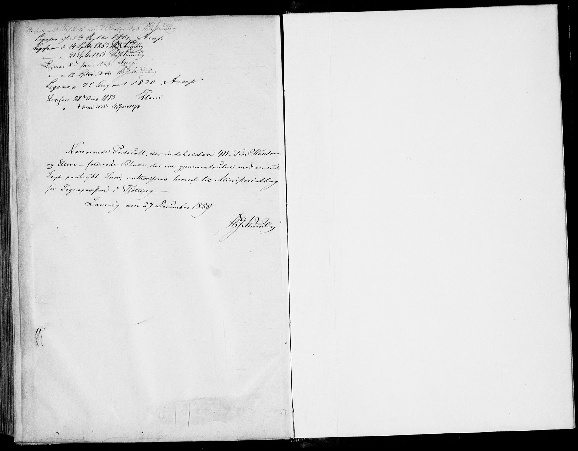 Tjølling kirkebøker, SAKO/A-60/F/Fa/L0007: Parish register (official) no. 7, 1860-1876
