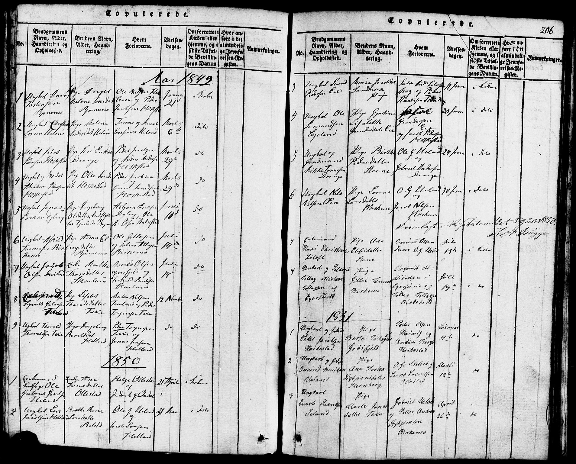 Lund sokneprestkontor, SAST/A-101809/S07/L0001: Parish register (copy) no. B 1, 1815-1853, p. 206