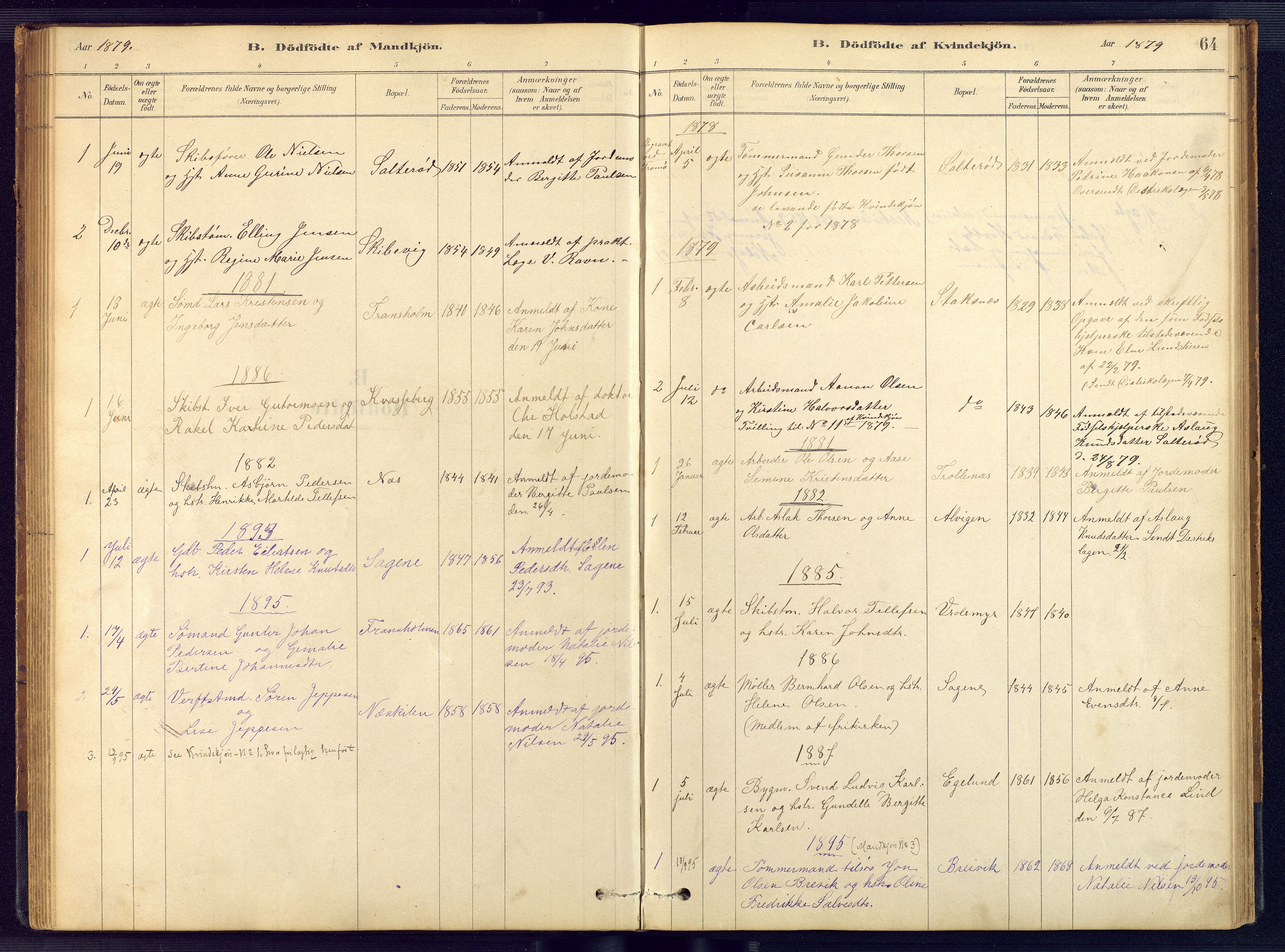 Austre Moland sokneprestkontor, SAK/1111-0001/F/Fb/Fbb/L0001: Parish register (copy) no. B 1, 1878-1904, p. 64