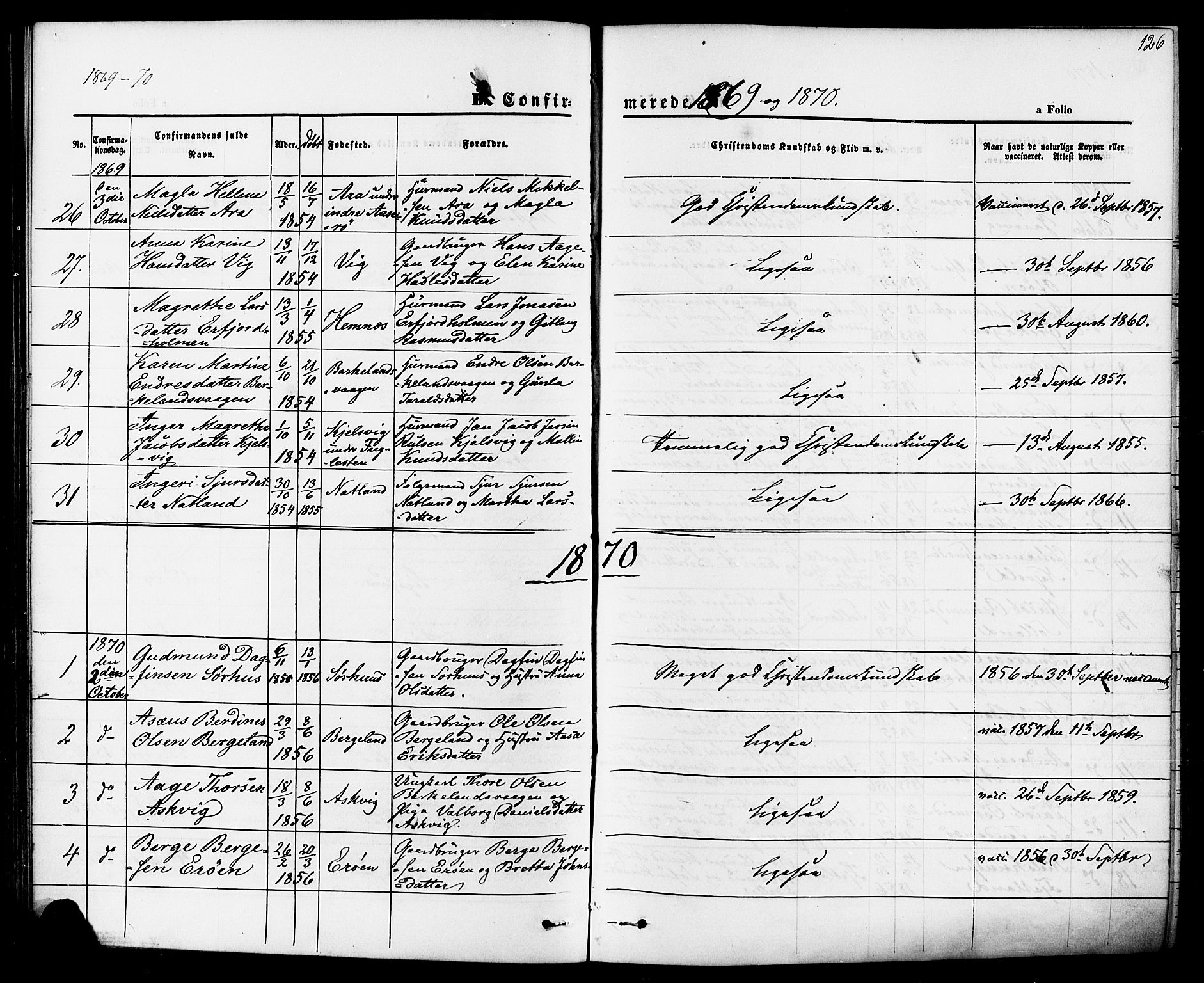 Jelsa sokneprestkontor, SAST/A-101842/01/IV: Parish register (official) no. A 8, 1867-1883, p. 126