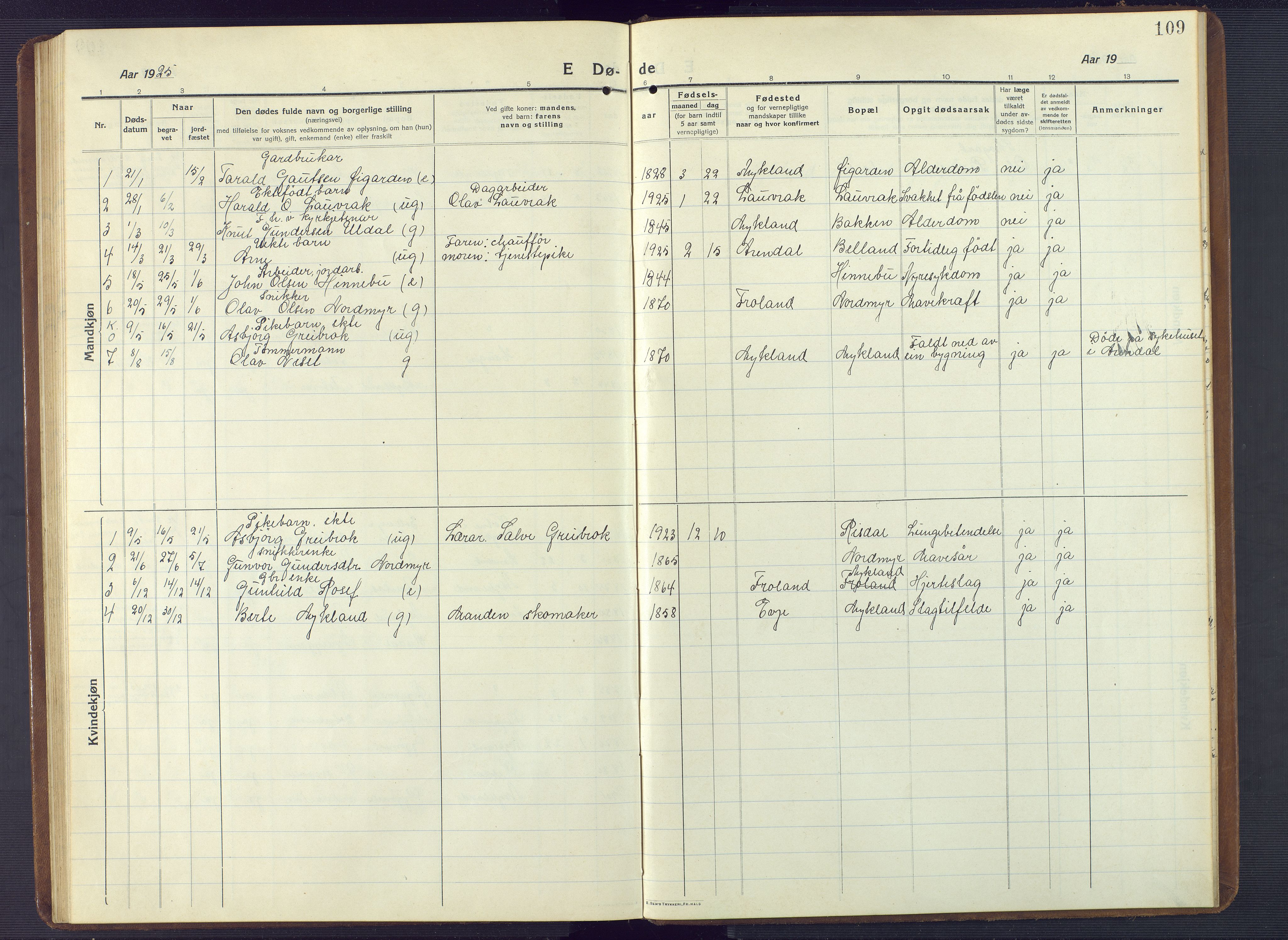 Herefoss sokneprestkontor, AV/SAK-1111-0019/F/Fb/Fbc/L0004: Parish register (copy) no. B 4, 1914-1946, p. 109