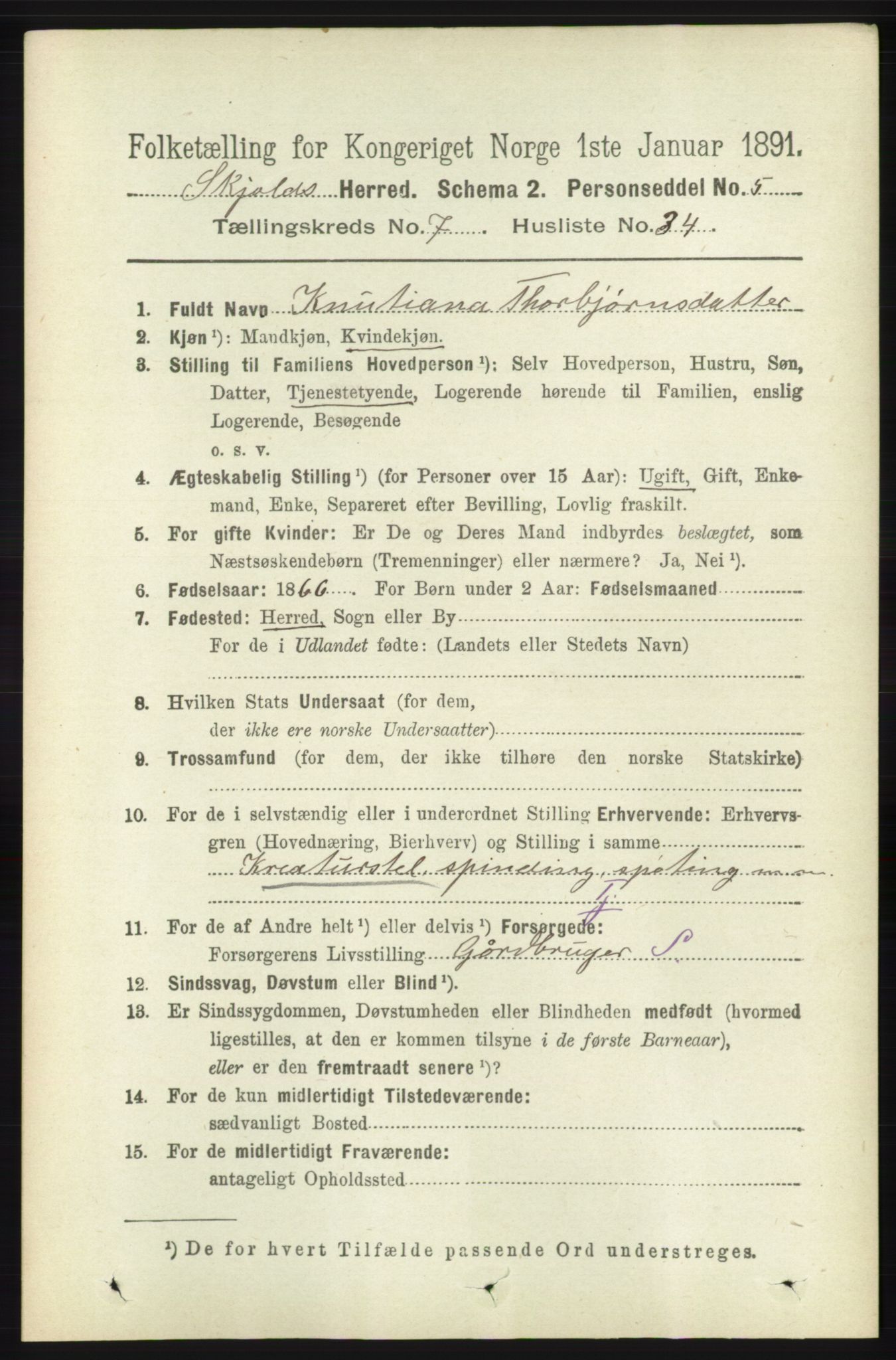 RA, 1891 census for 1154 Skjold, 1891, p. 1520