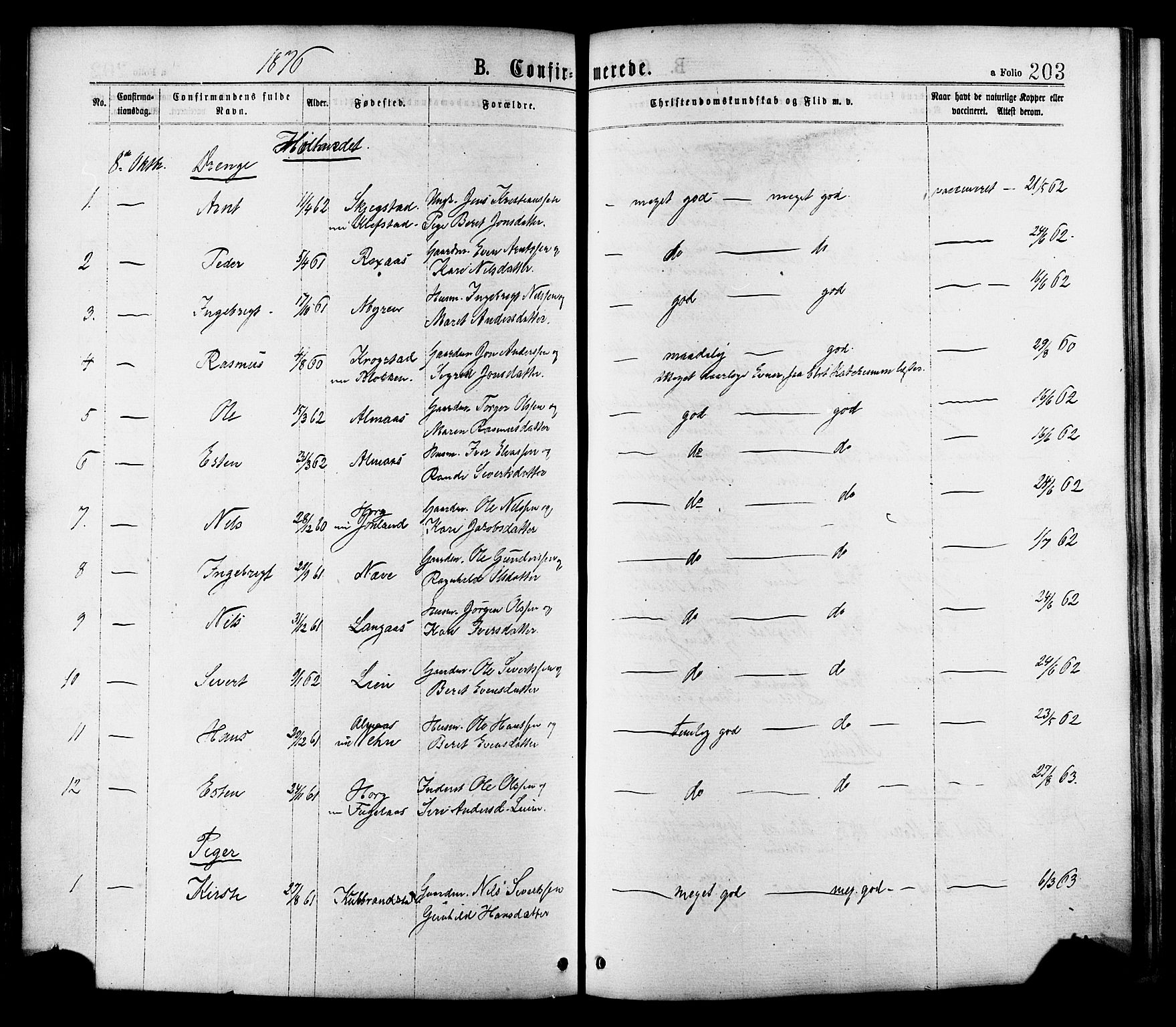 Ministerialprotokoller, klokkerbøker og fødselsregistre - Sør-Trøndelag, SAT/A-1456/691/L1079: Parish register (official) no. 691A11, 1873-1886, p. 203