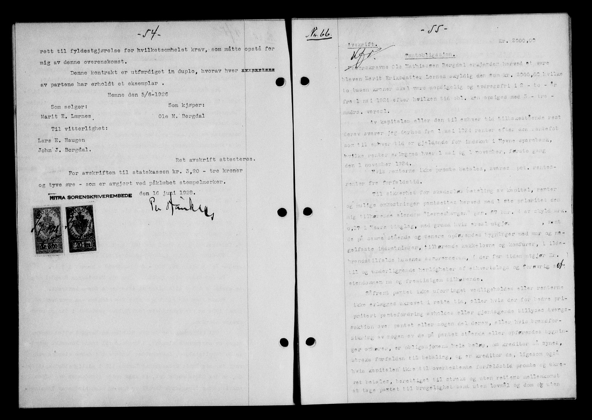 Hitra sorenskriveri, AV/SAT-A-0018/2/2C/2Ca/L0010: Mortgage book no. 10, 1928-1929, p. 54-55