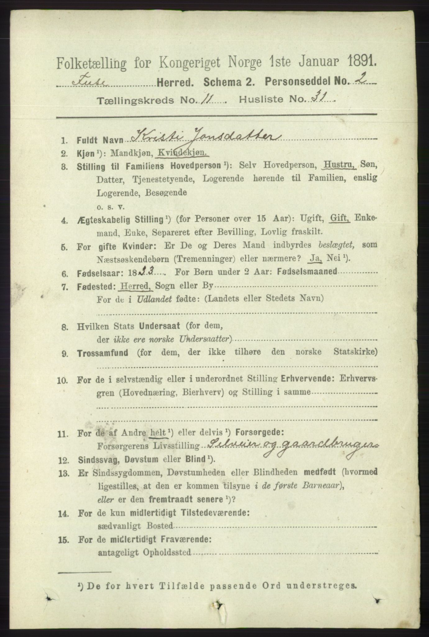 RA, 1891 census for 1241 Fusa, 1891, p. 2295