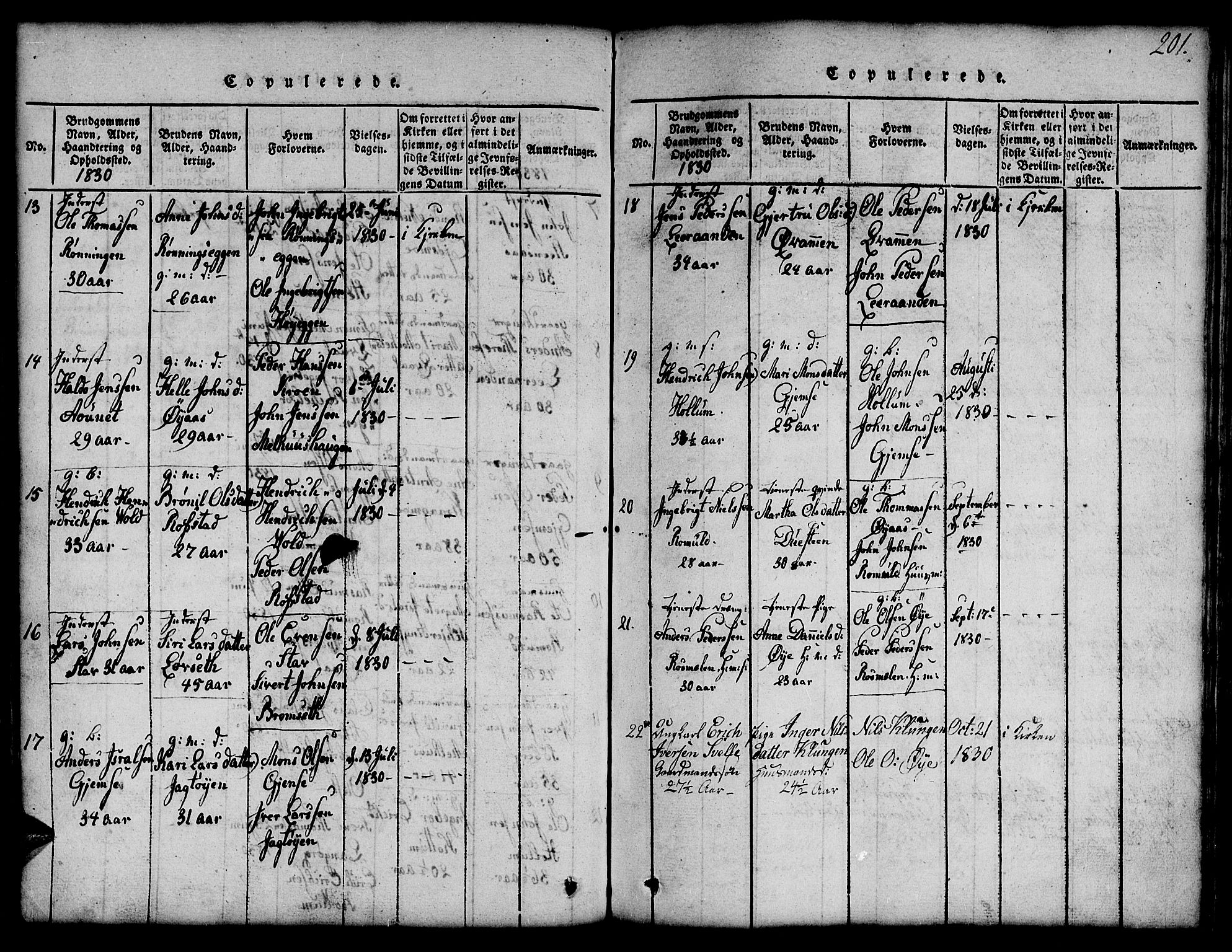 Ministerialprotokoller, klokkerbøker og fødselsregistre - Sør-Trøndelag, AV/SAT-A-1456/691/L1092: Parish register (copy) no. 691C03, 1816-1852, p. 201