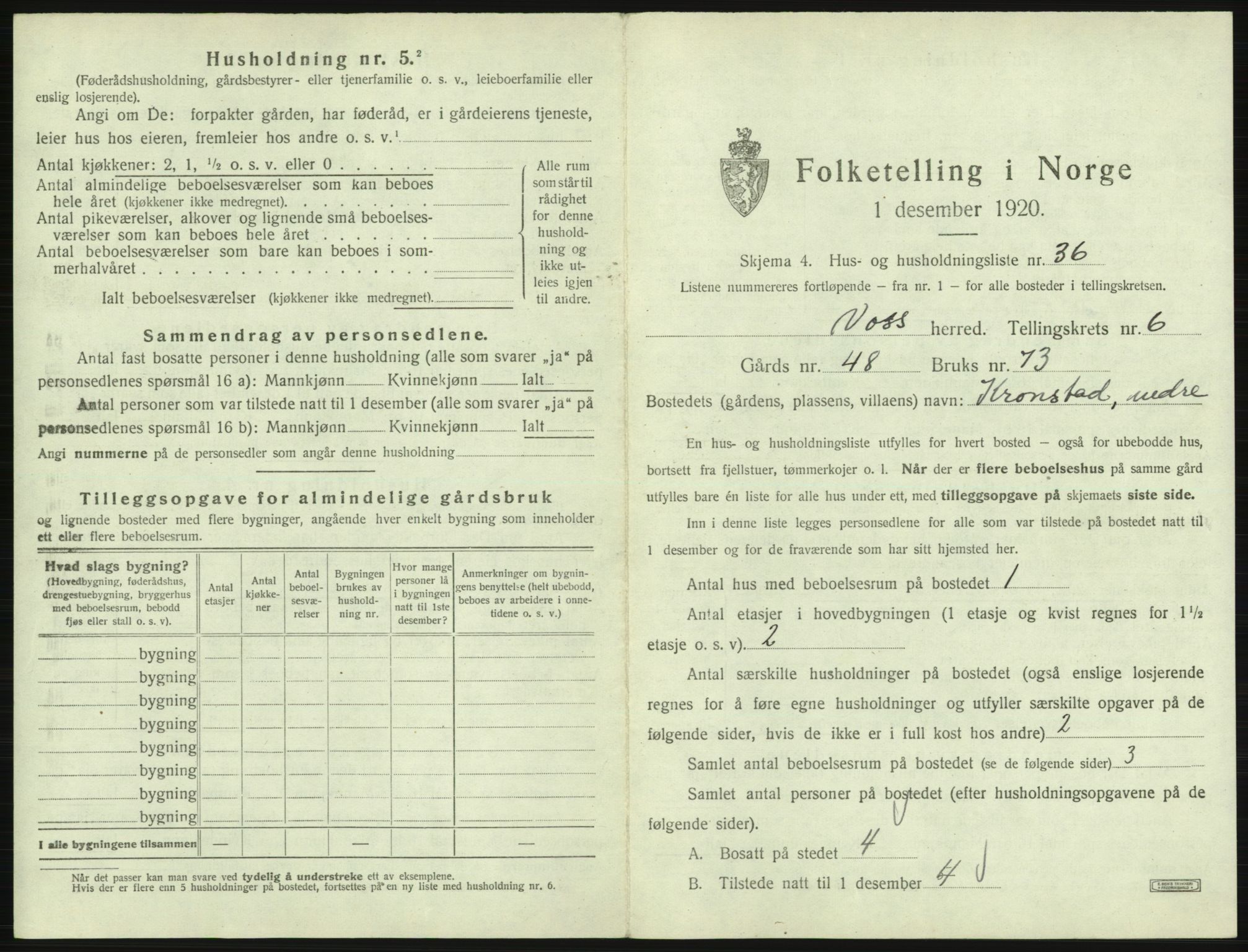 SAB, 1920 census for Voss, 1920, p. 625