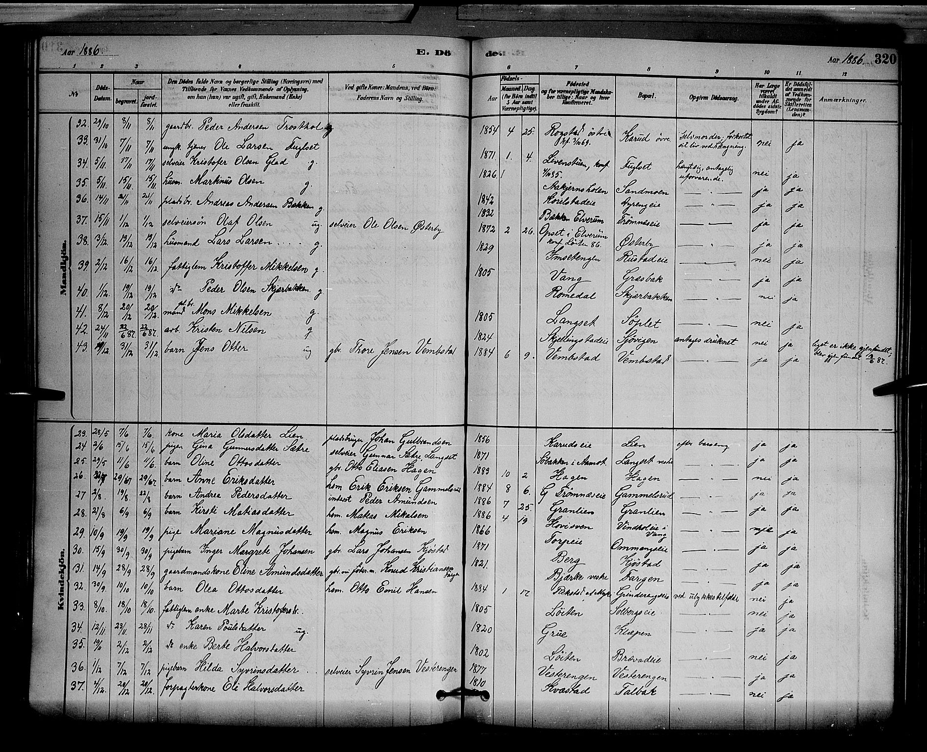 Løten prestekontor, SAH/PREST-022/L/La/L0005: Parish register (copy) no. 5, 1878-1891, p. 320