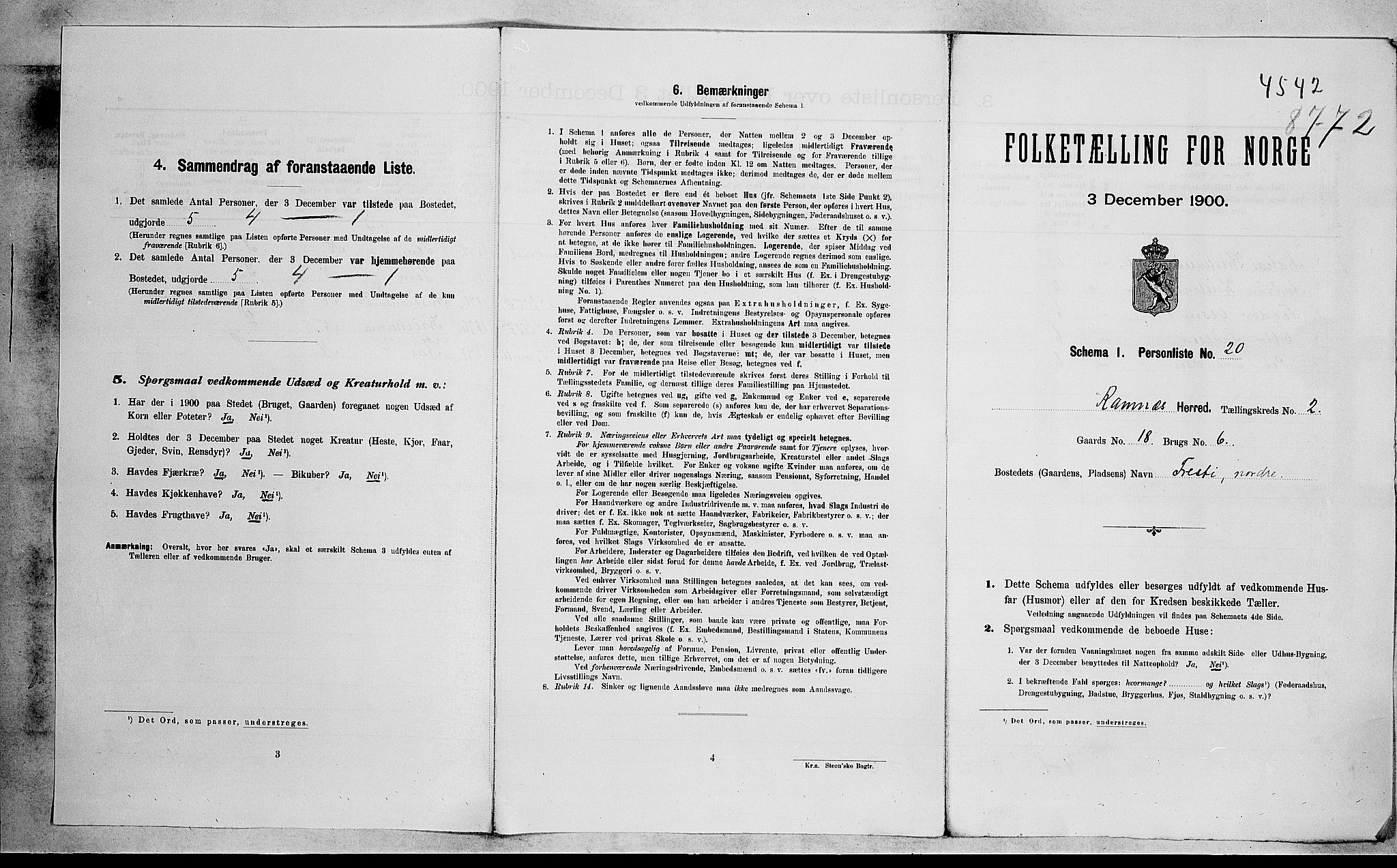 RA, 1900 census for Ramnes, 1900, p. 34