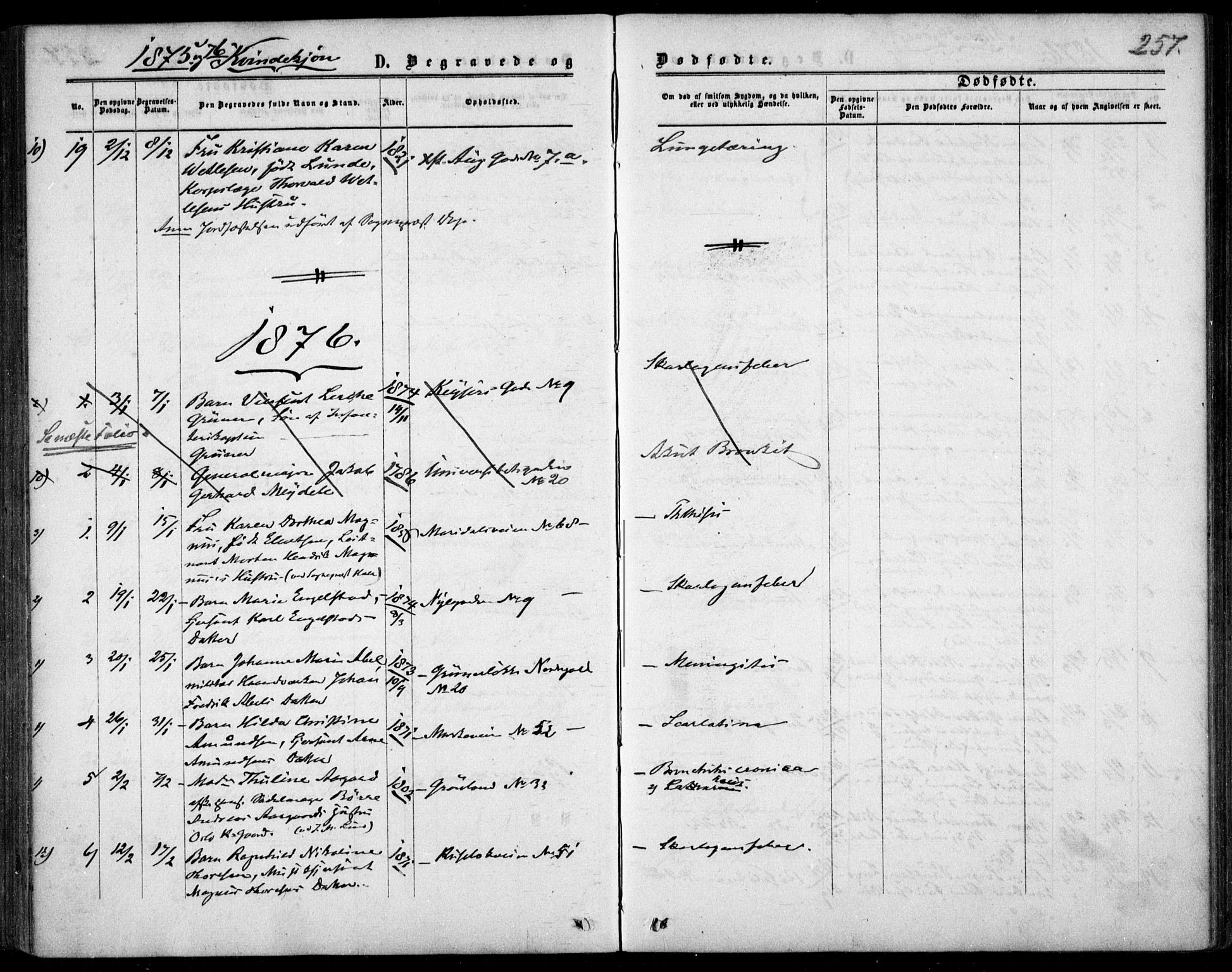 Garnisonsmenigheten Kirkebøker, SAO/A-10846/F/Fa/L0011: Parish register (official) no. 11, 1870-1880, p. 257
